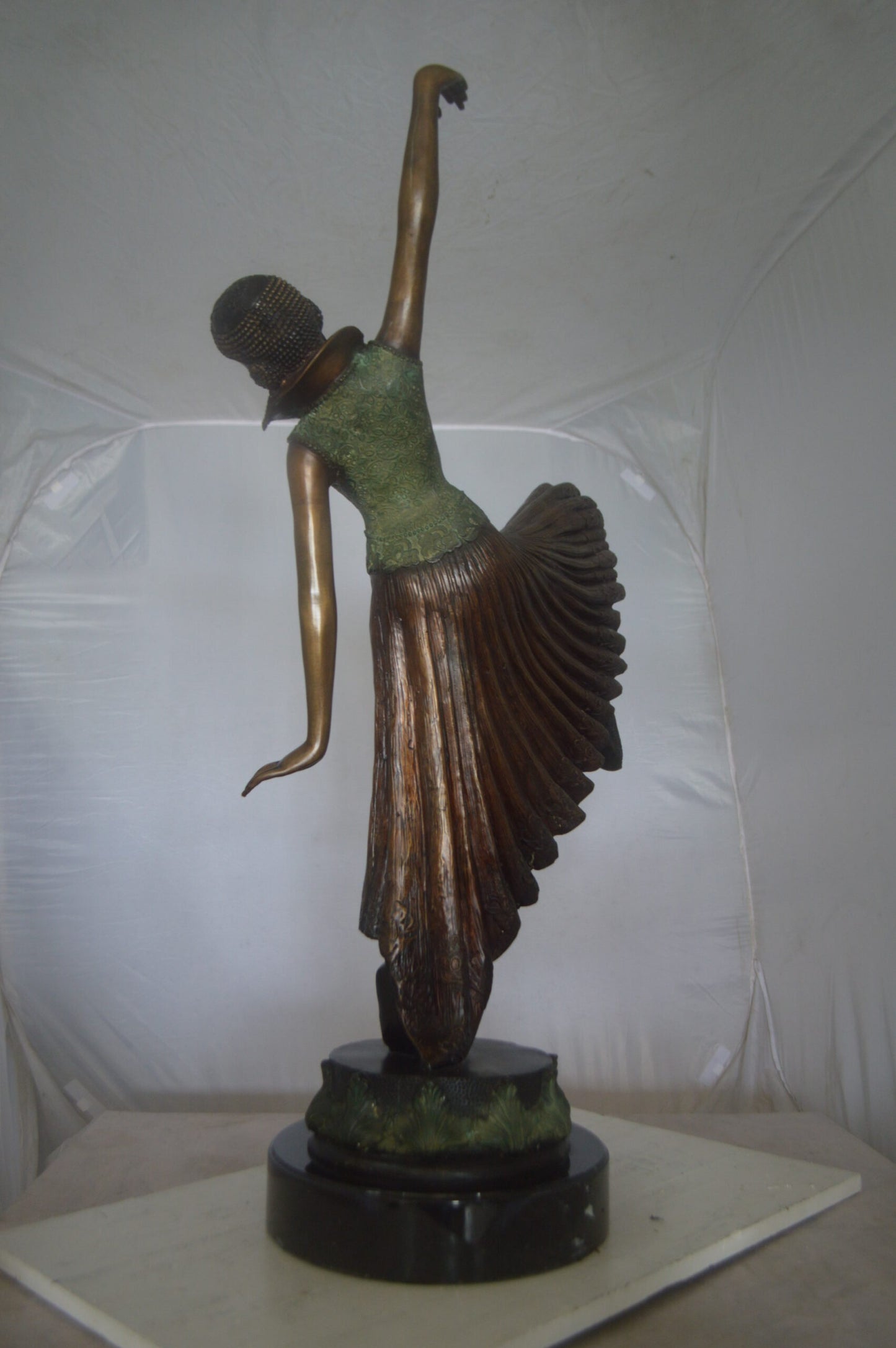 Beautiful Dancer Performing Bronze Statue - Size: 27"L x 12"W x 48"H.