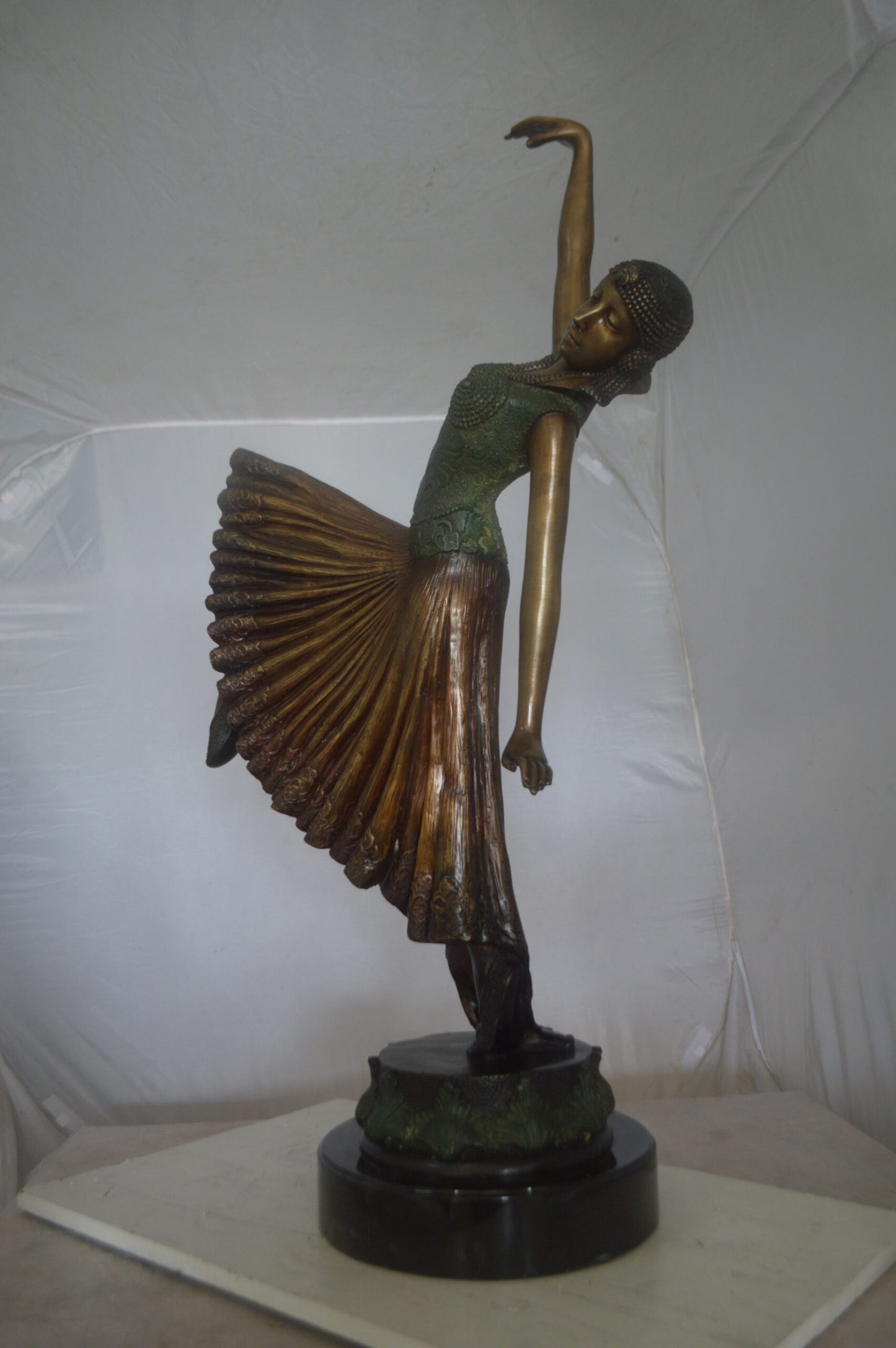Beautiful Dancer Performing Bronze Statue - Size: 27"L x 12"W x 48"H.