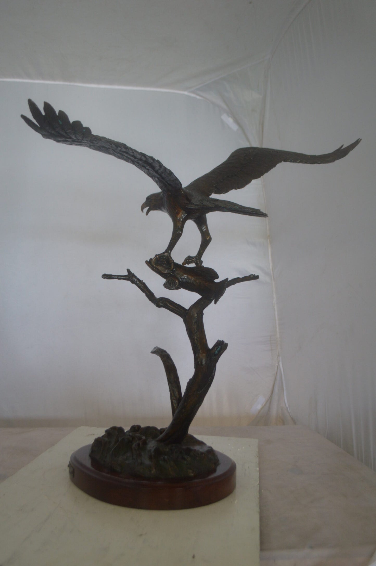 Osprey Eagle Bronze Statue by Carl Wagner  -  Size: 28"L x 14"W x 28"H.