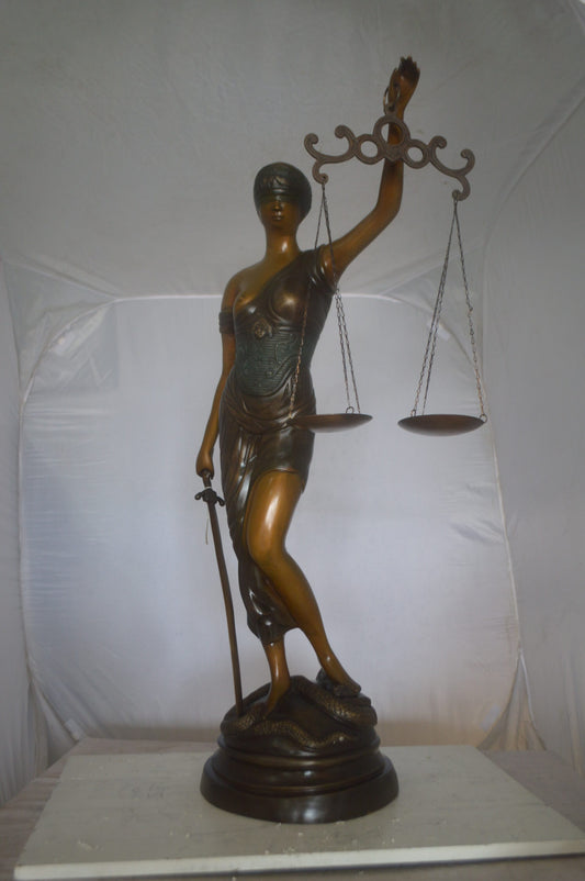 Lady Justice 47H Bronze Statue - Size: 25"L x 11"W x 47"H.