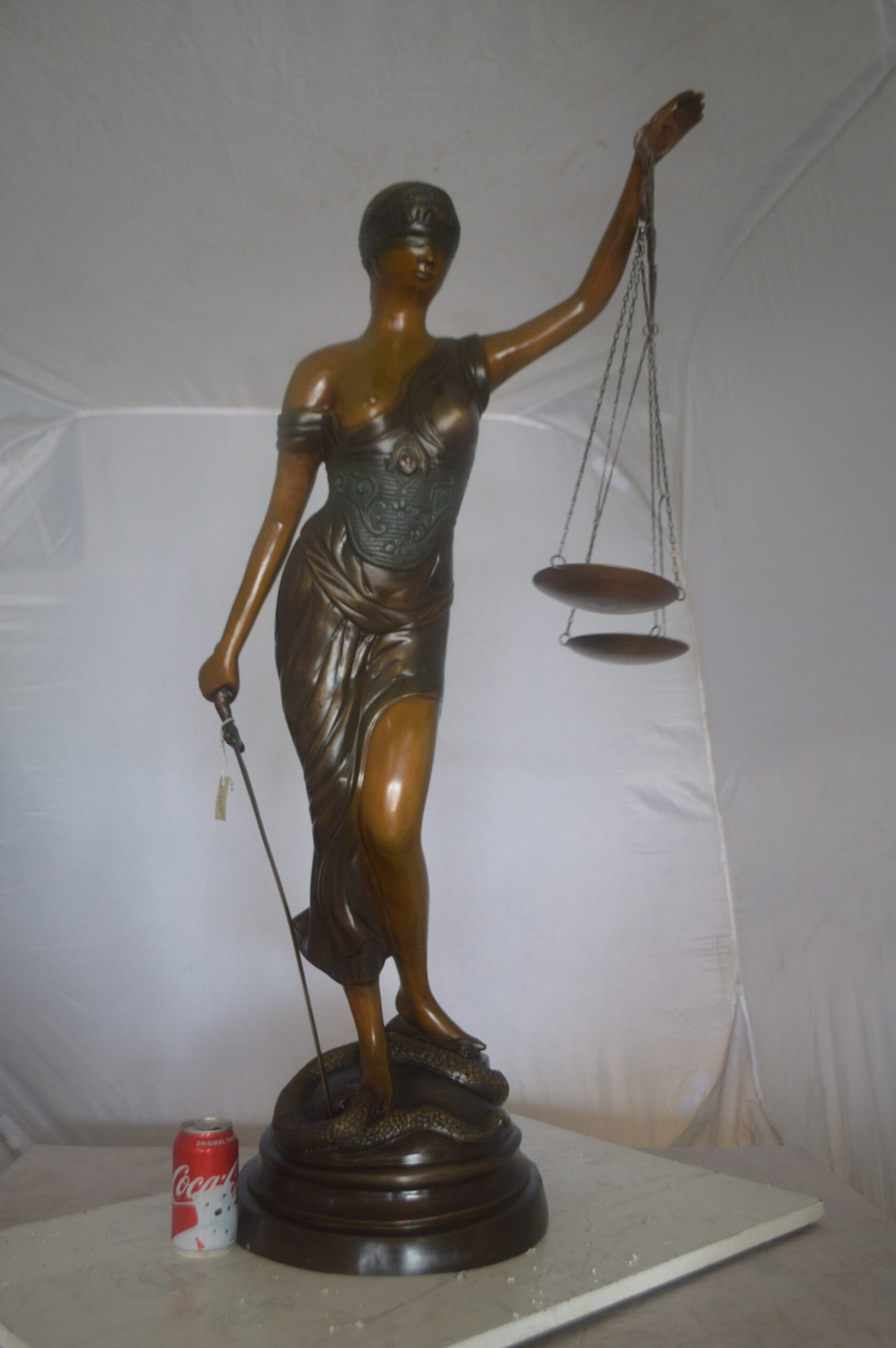 Lady Justice 47H Bronze Statue - Size: 25"L x 11"W x 47"H.