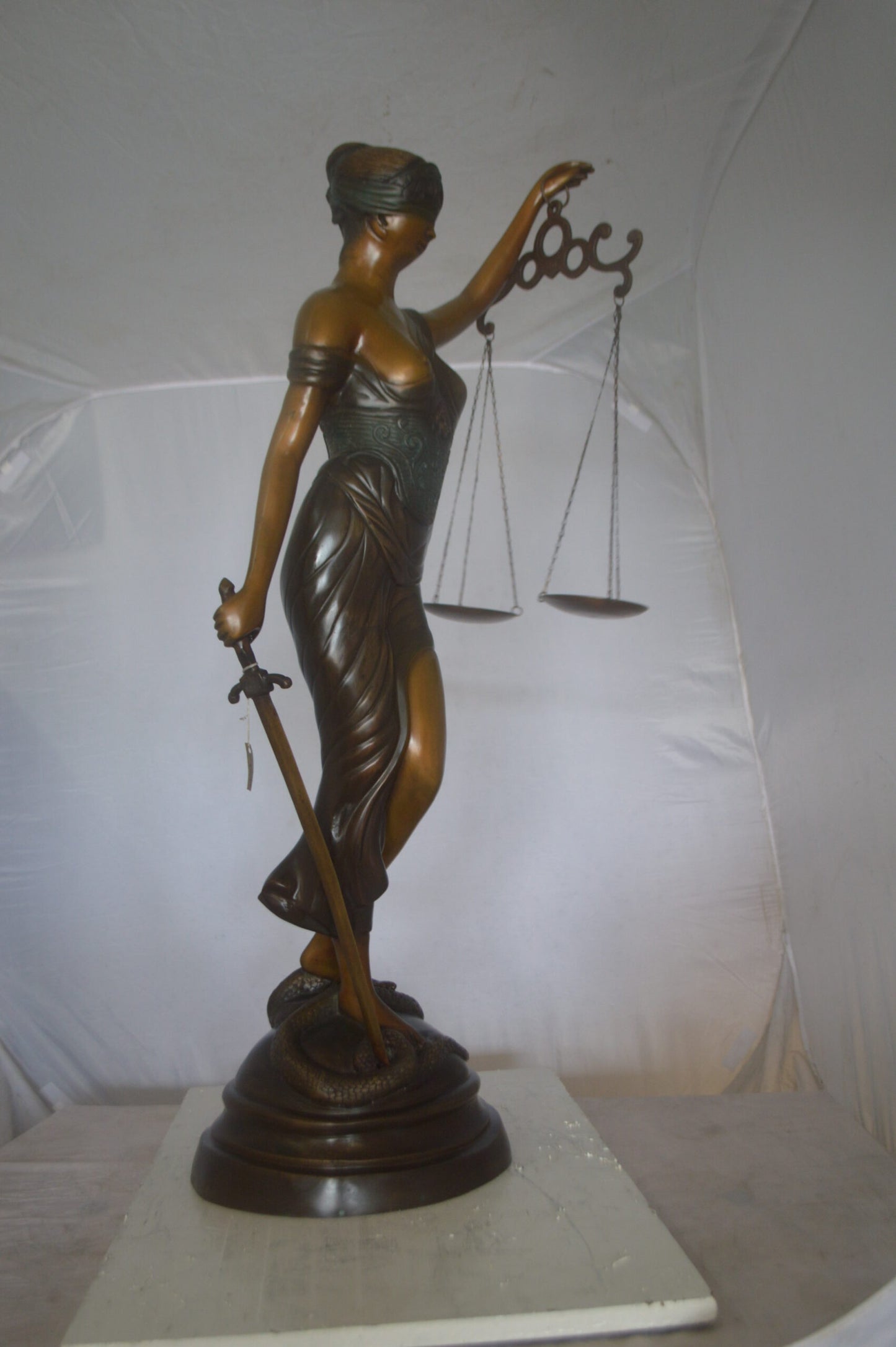 Lady Justice 47H Bronze Statue - Size: 25"L x 11"W x 47"H.