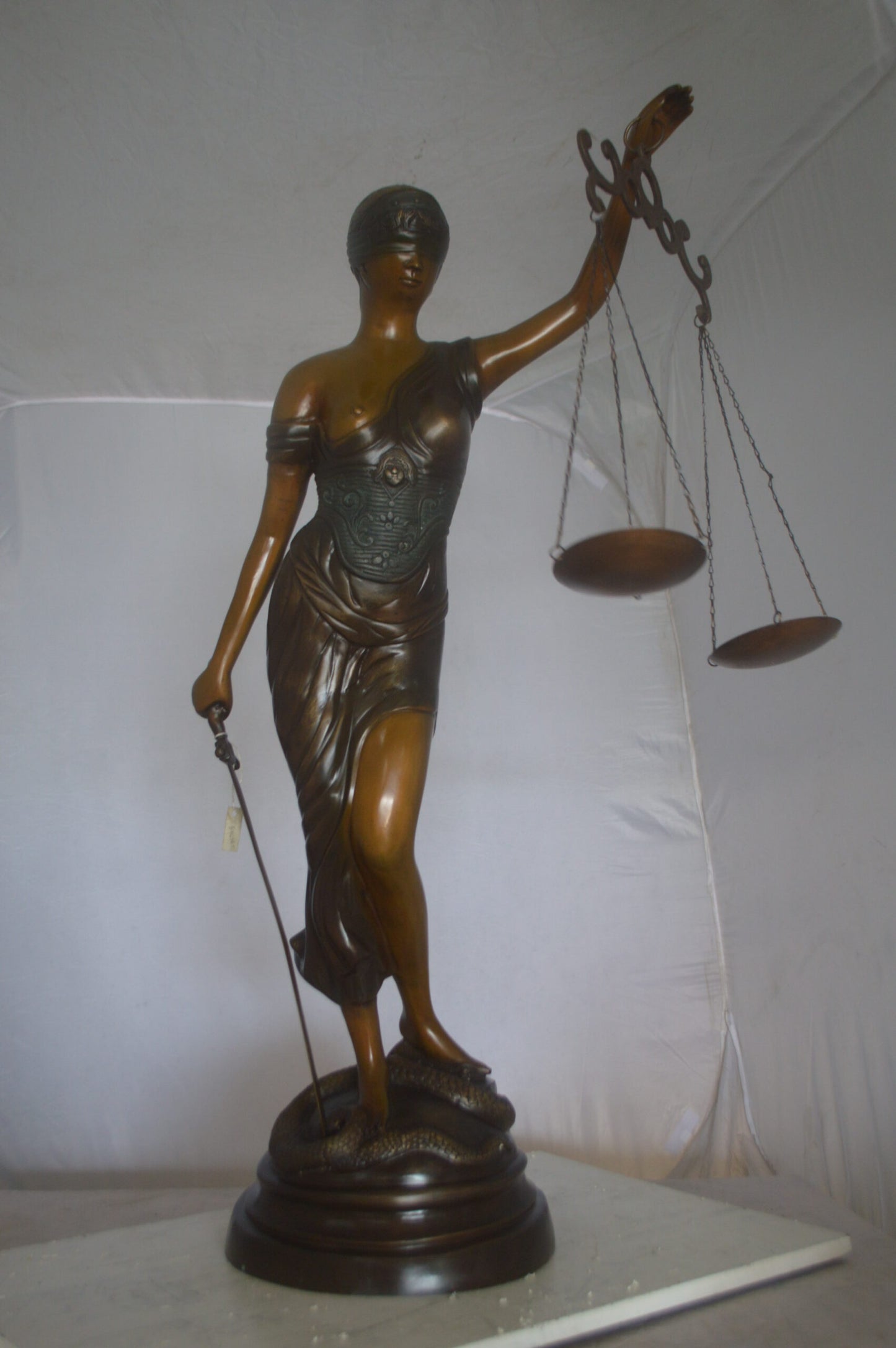 Lady Justice 47H Bronze Statue - Size: 25"L x 11"W x 47"H.