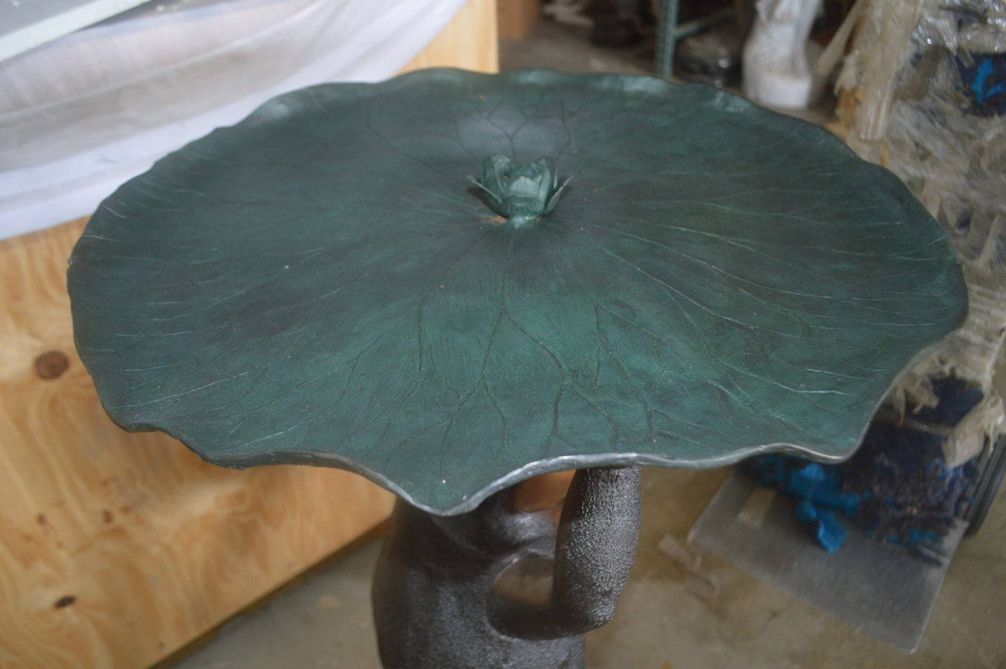 Frog with Umbrella Fountain Bronze Statue -  Size: 22"L x 22"W x 43"H.