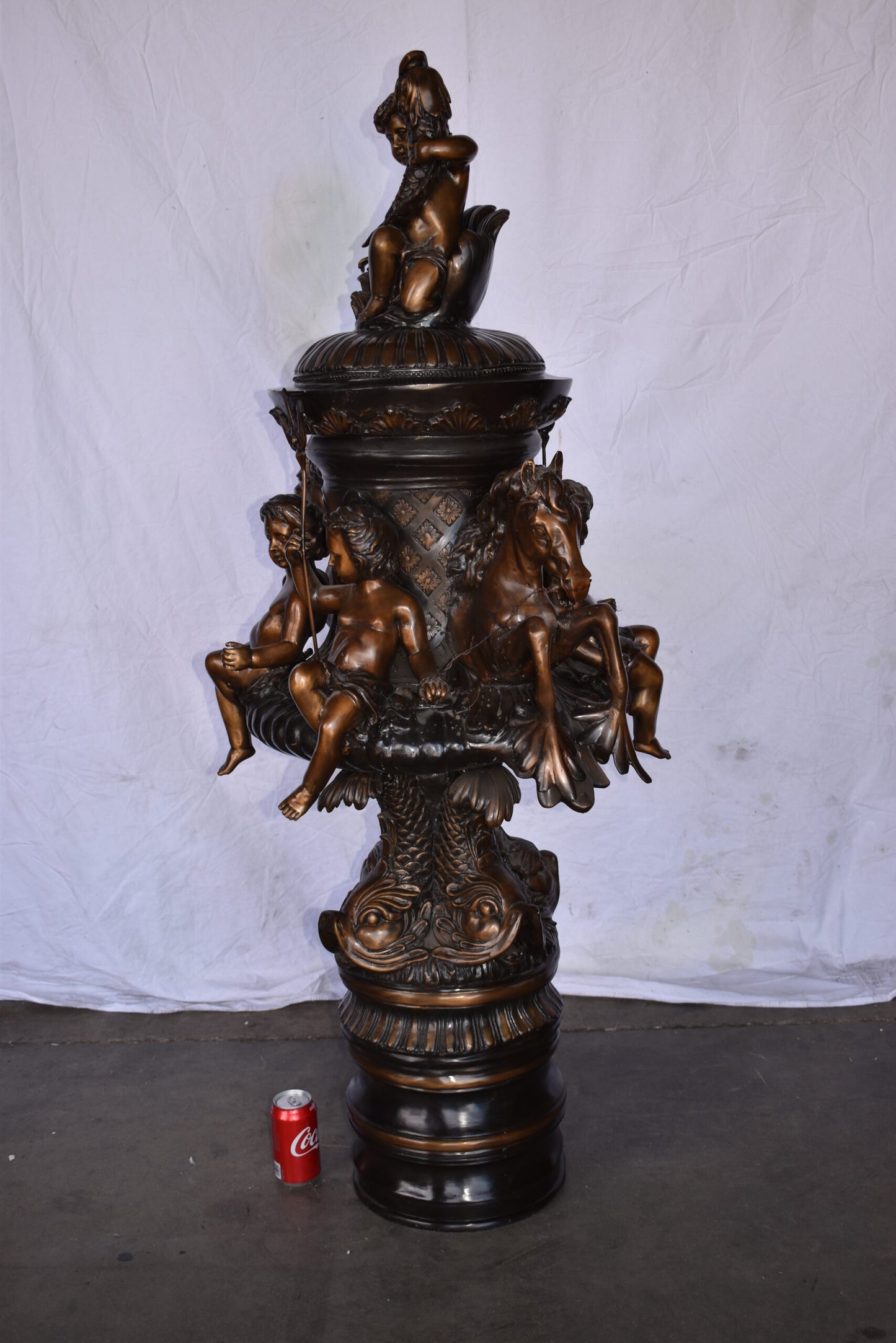 Impressive Large Cupid Fountain Made of Bronze Statue Size: 32" x 28" x 61"H