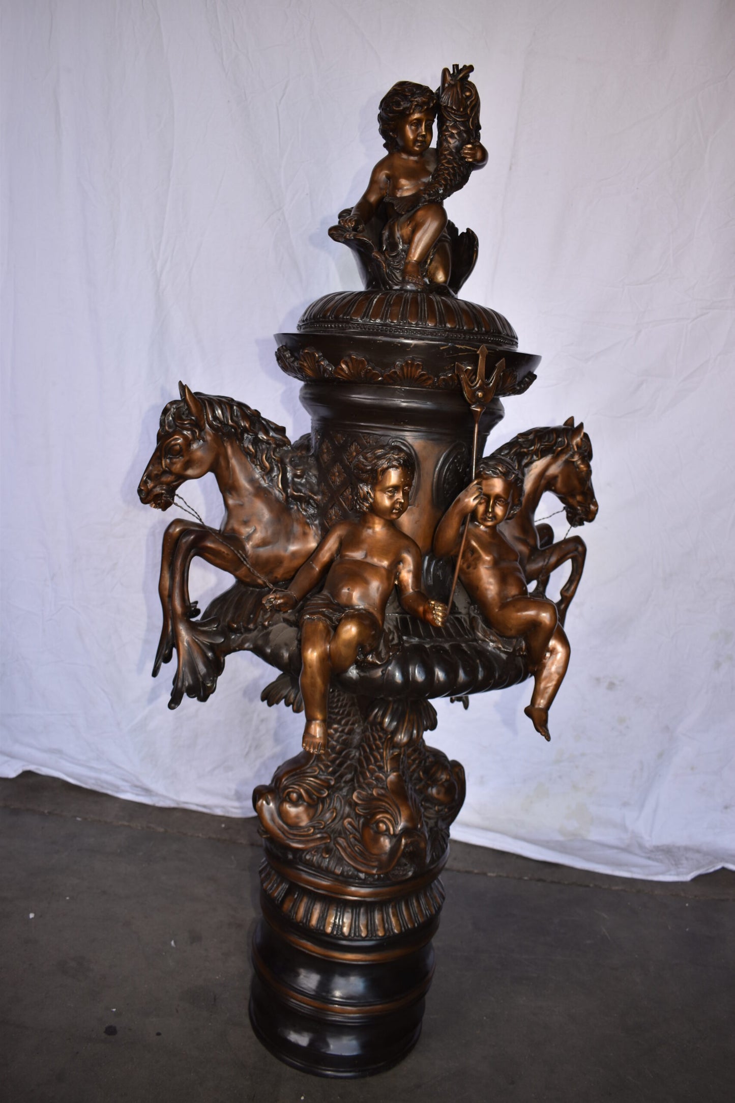 Impressive Large Cupid Fountain Made of Bronze Statue Size: 32" x 28" x 61"H