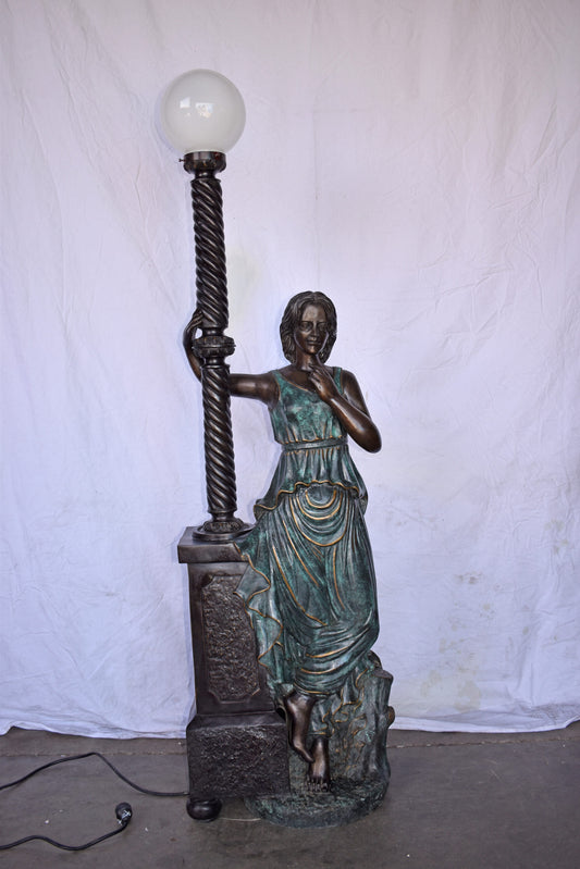 Large and Impressive Lady with a Lamp Bronze Statue Size: 20" x 12" x 69"H