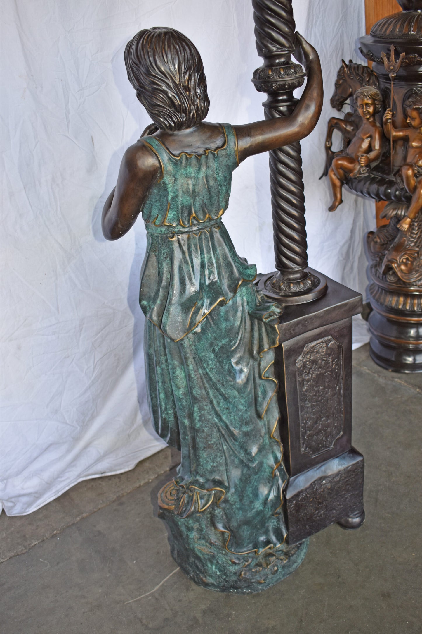 Large and Impressive Lady with a Lamp Bronze Statue Size: 20" x 12" x 69"H