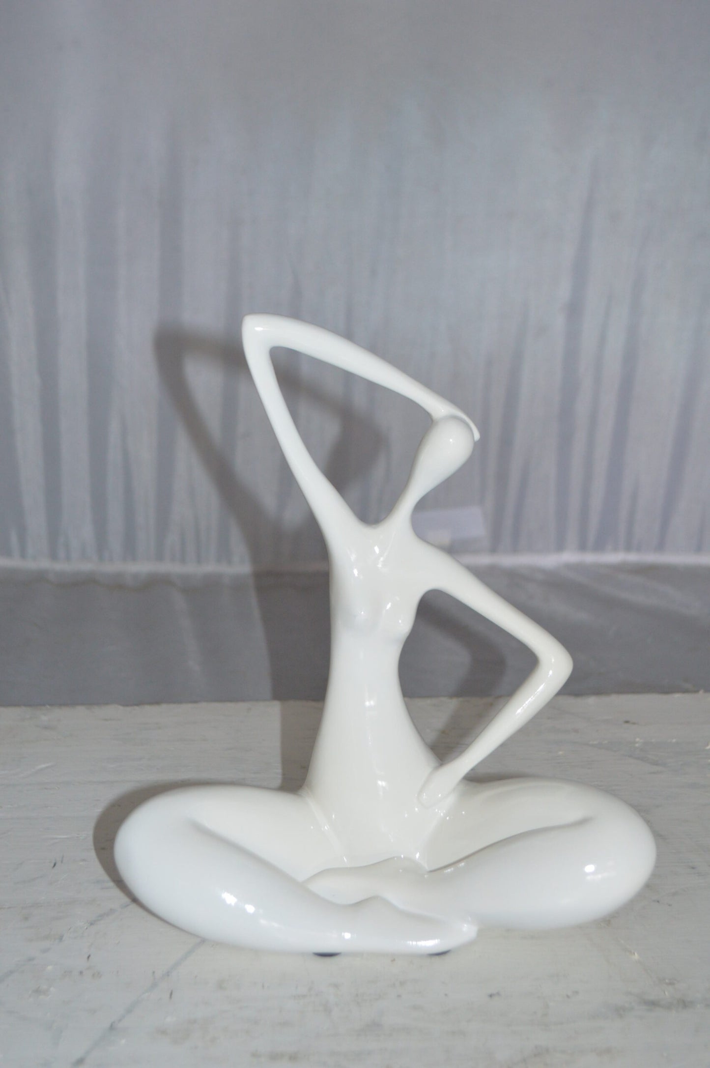 Modern Art Ballet Dancer Sitting White Resin Statue - Size: 9"L x 5"W x 11"H.