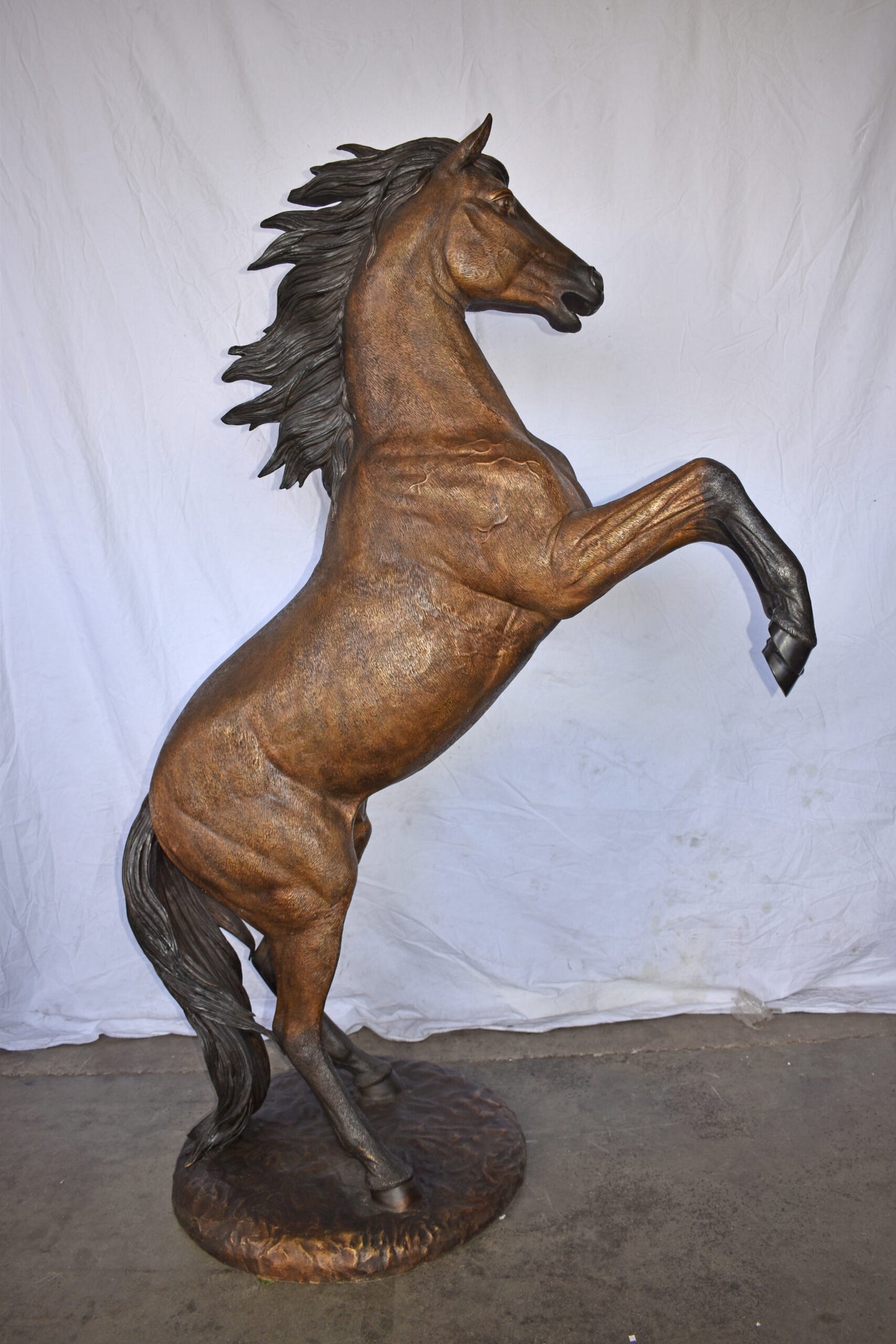 Giant and Incredibly Detailed Rearing Horse Bronze Statue Size: 49" x 27" x 73"H