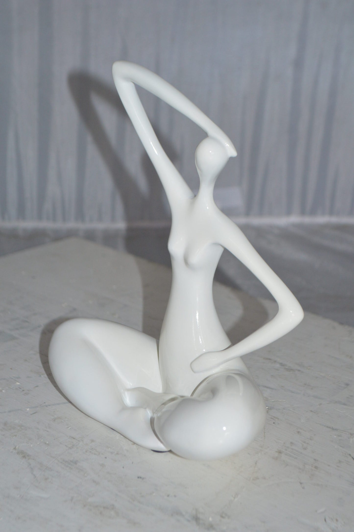 Modern Art Ballet Dancer Sitting White Resin Statue - Size: 9"L x 5"W x 11"H.