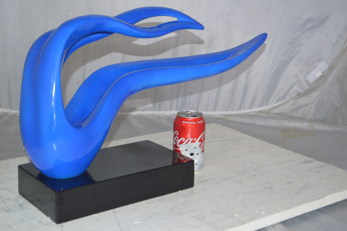 Modern Art Blue Ribbon Resin Statue - Size: 25"L x 6"W x 13"H.