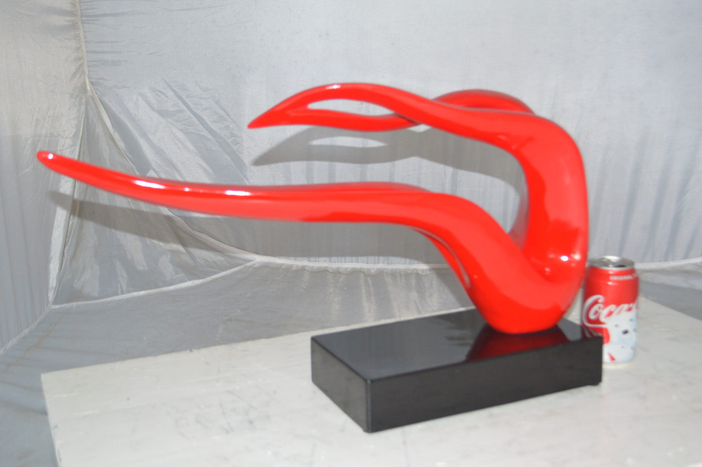 Modern Art Red Ribbon Resin Statue - Size: 25"L x 6"W x 13"H.