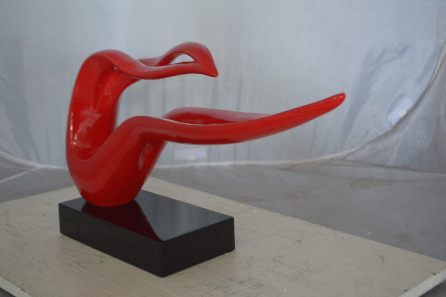 Modern Art Red Ribbon Resin Statue - Size: 25"L x 6"W x 13"H.