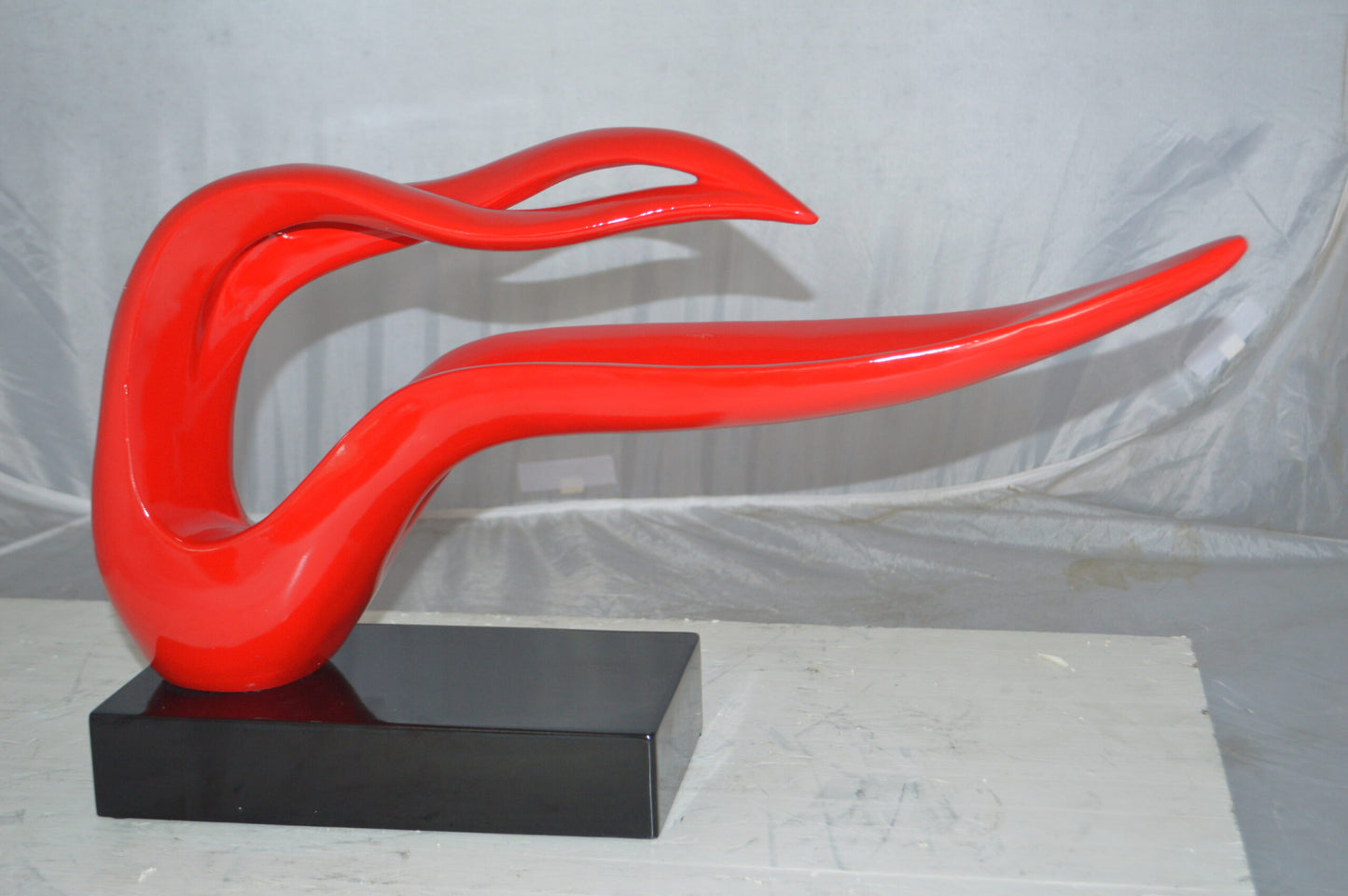 Modern Art Red Ribbon Resin Statue - Size: 25"L x 6"W x 13"H.
