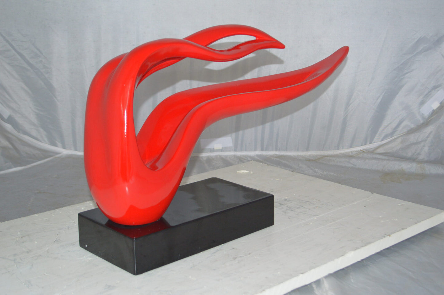 Modern Art Red Ribbon Resin Statue - Size: 25"L x 6"W x 13"H.