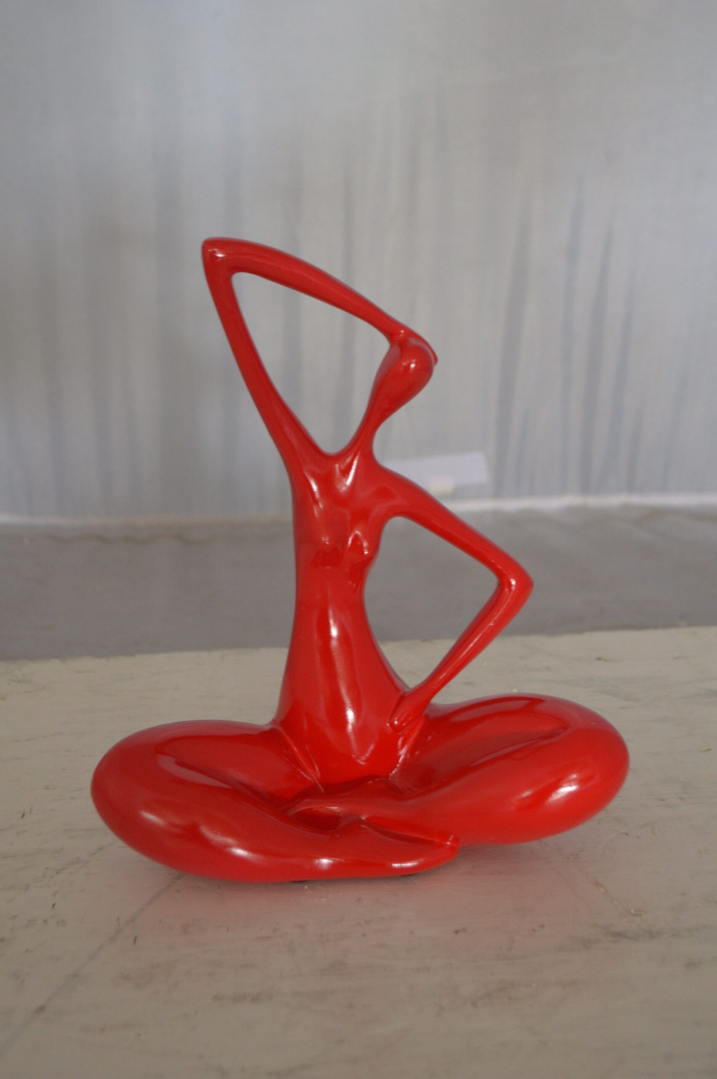 Modern Art Ballet Dancer Sitting Red Resin Statue - Size: 9"L x 5"W x 11"H.