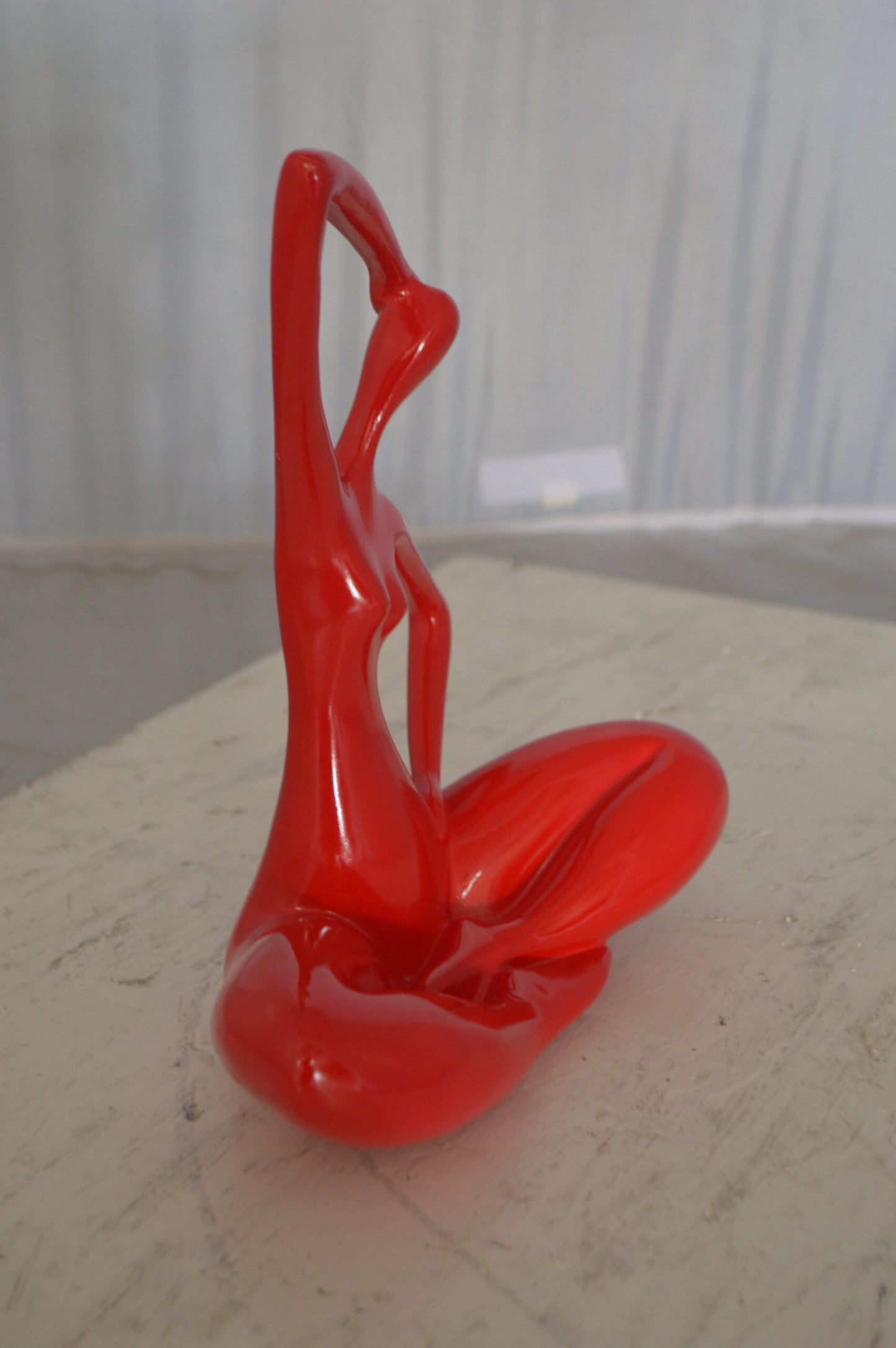 Modern Art Ballet Dancer Sitting Red Resin Statue - Size: 9"L x 5"W x 11"H.