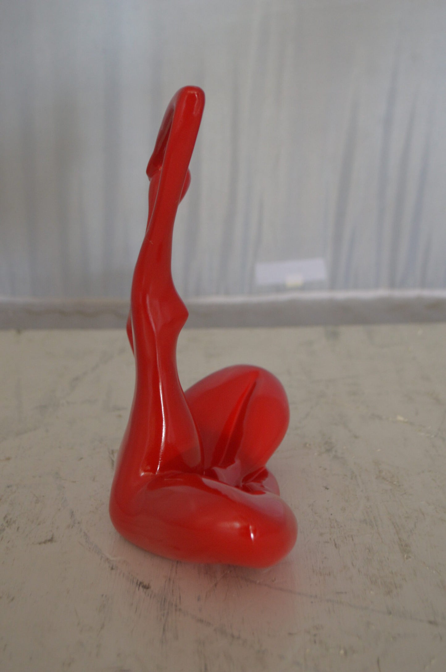 Modern Art Ballet Dancer Sitting Red Resin Statue - Size: 9"L x 5"W x 11"H.