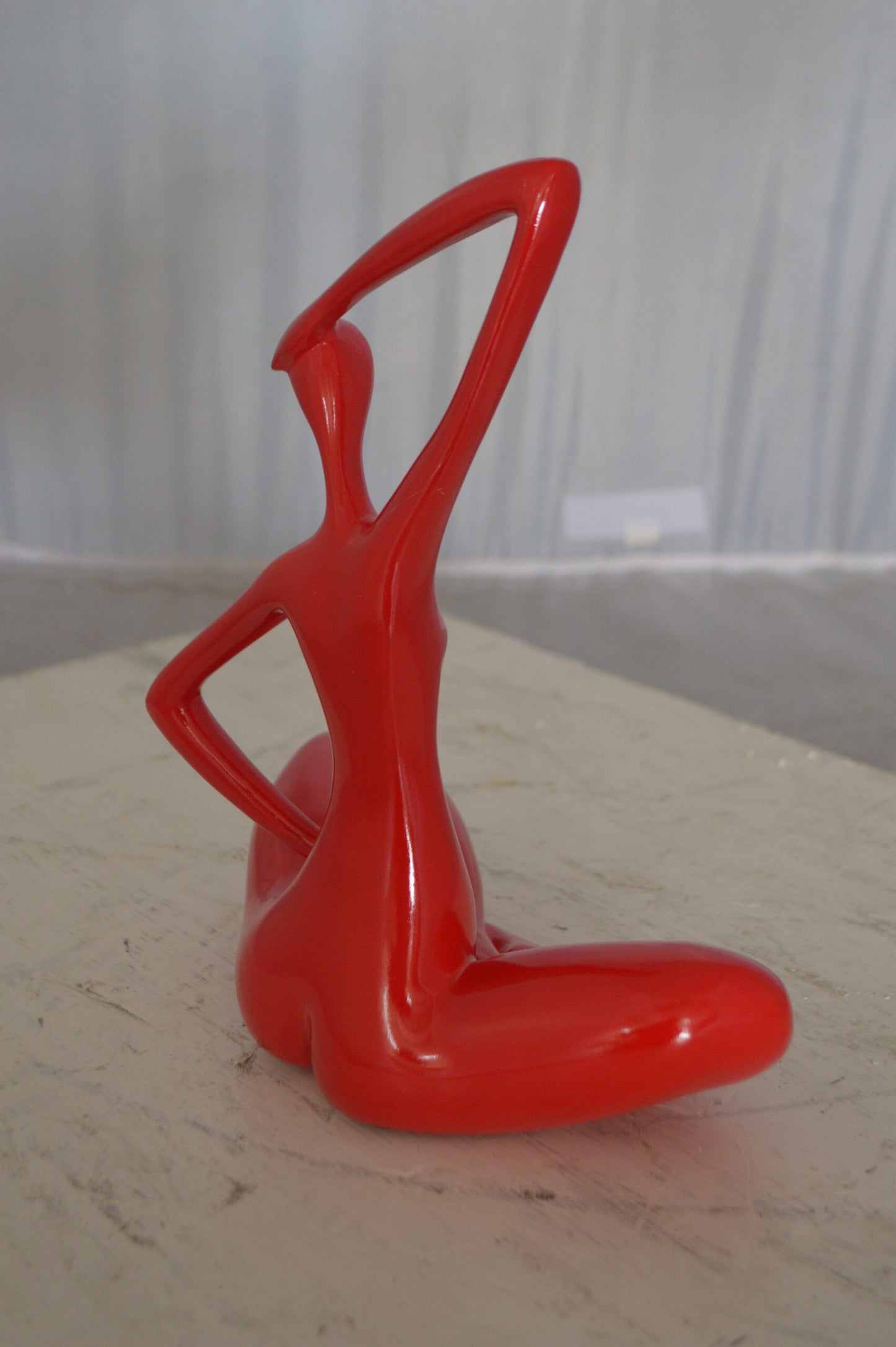 Modern Art Ballet Dancer Sitting Red Resin Statue - Size: 9"L x 5"W x 11"H.