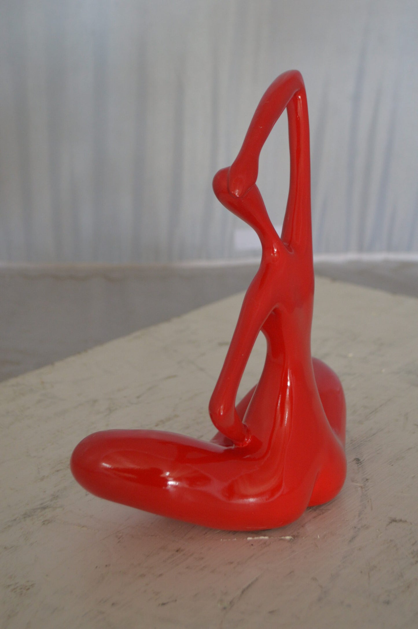 Modern Art Ballet Dancer Sitting Red Resin Statue - Size: 9"L x 5"W x 11"H.