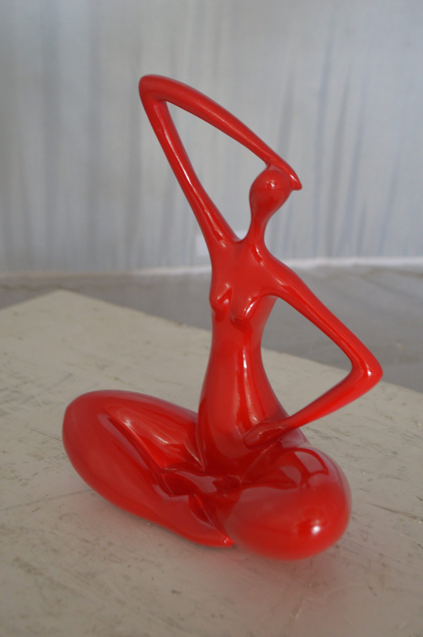 Modern Art Ballet Dancer Sitting Red Resin Statue - Size: 9"L x 5"W x 11"H.