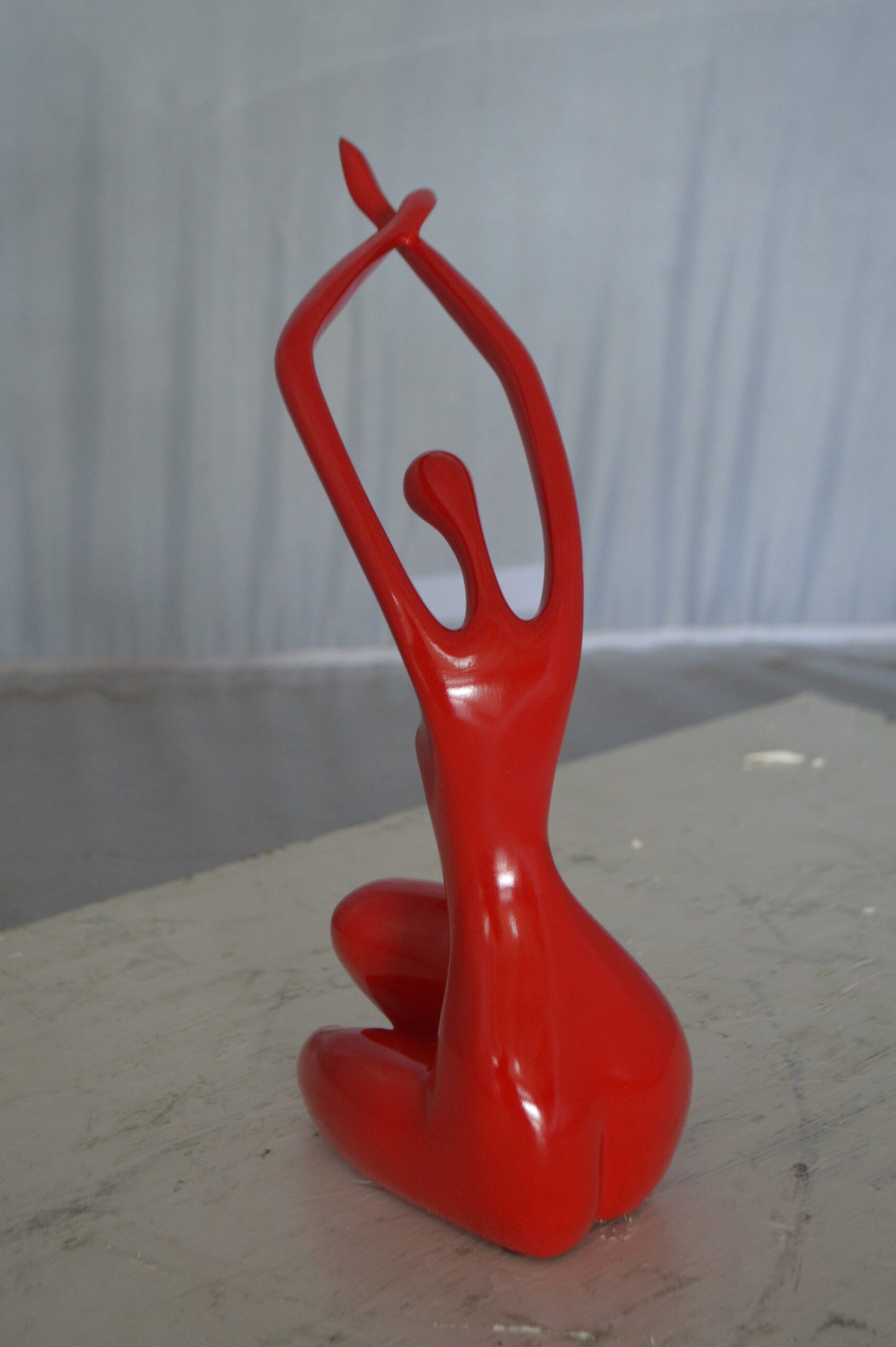 Modern Art Dancer in Action Red Resin Statue - Size: 4"L x 6"W x 13"H.