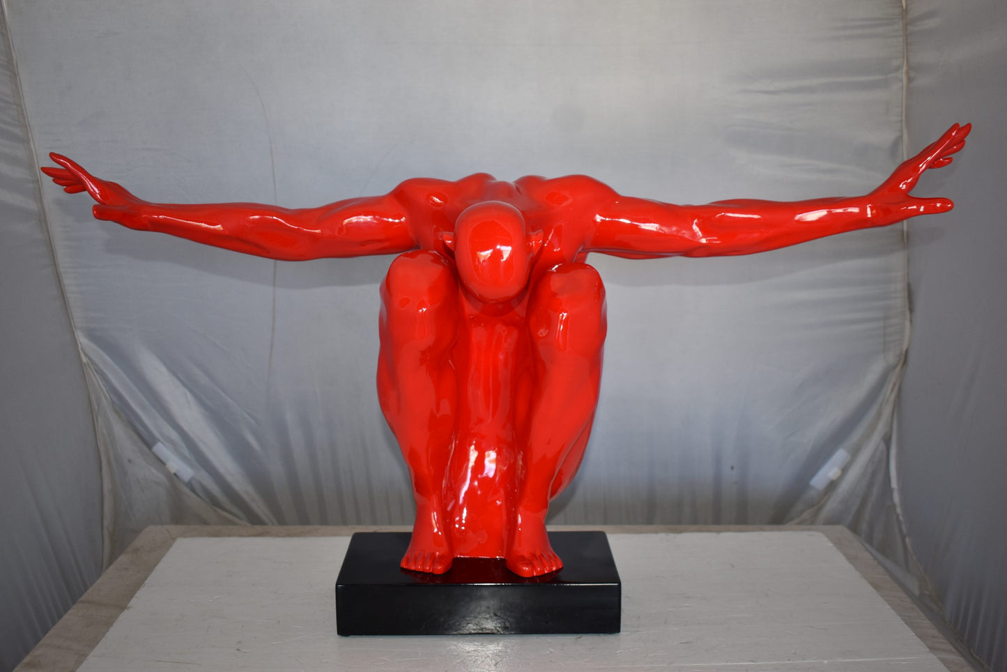 Red Saluting Body Builder Made of Resin Mounted on A Base Size: 37" x 14" x 19"H