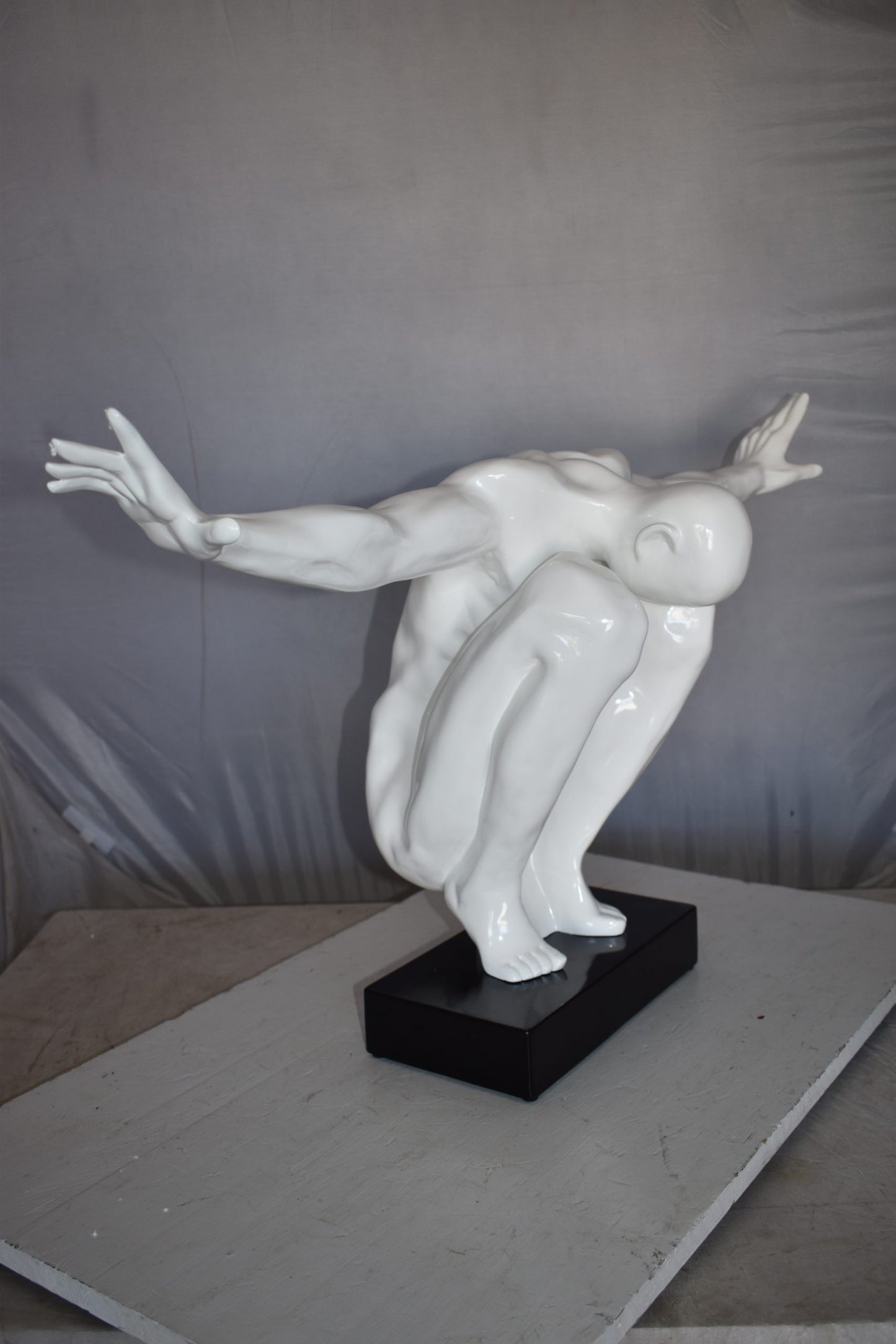 White Saluting Body Builder Made of Resin Mounted on Base Size: 37" x 14" x 19"H