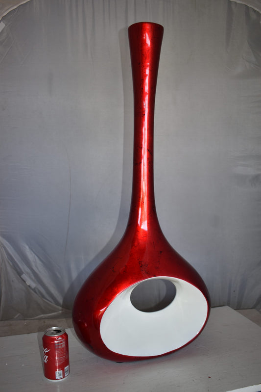 Modern Tall Red and White Vase Made of Resin Size: 18" x 7" x 36"H