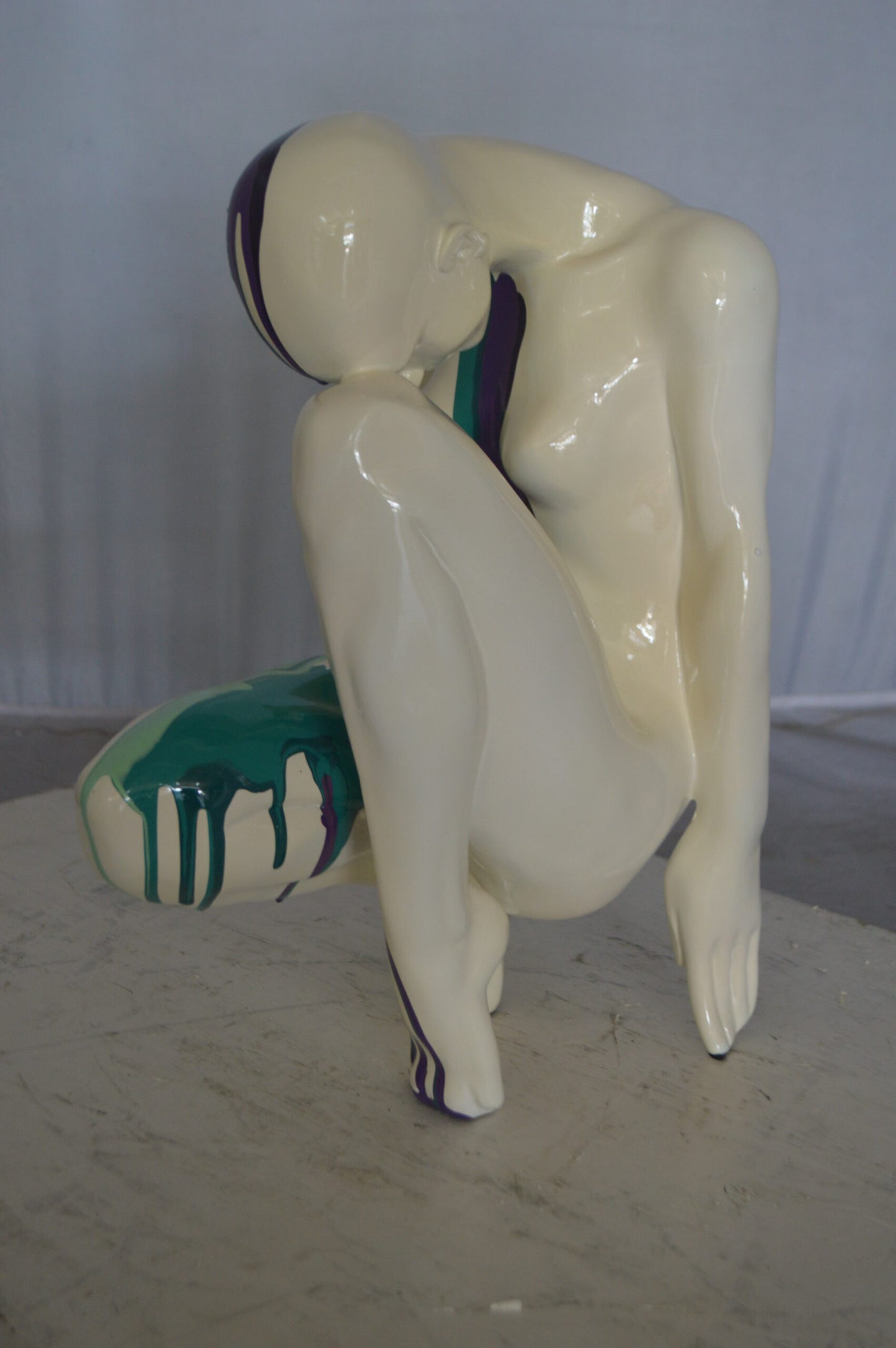 Modern Art Purple Green Mystery girl made of Resin - Size: 9"L x 11"W x 15"H.