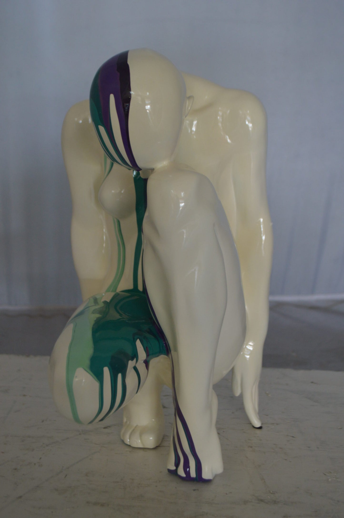 Modern Art Purple Green Mystery girl made of Resin -  Size: 9"L x 11"W x 15"H.