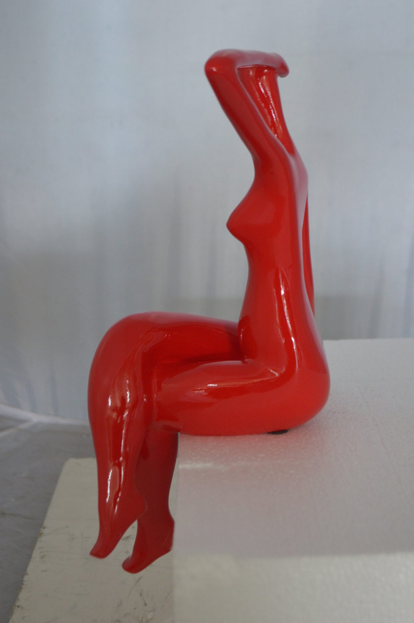 Modern Art Sitting on Edge Girl Made of Resin - Size: 9"L x 7"W x 16"H.