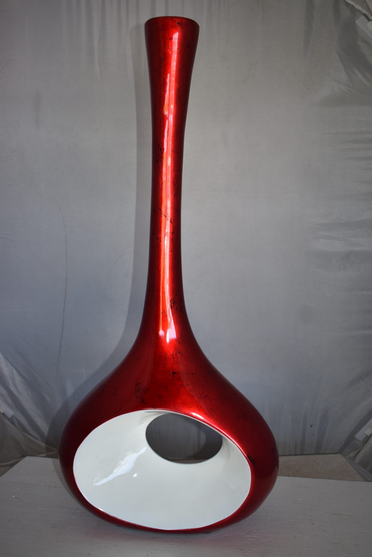 Modern Tall Red and White Vase Made of Resin Size: 18" x 7" x 36"H