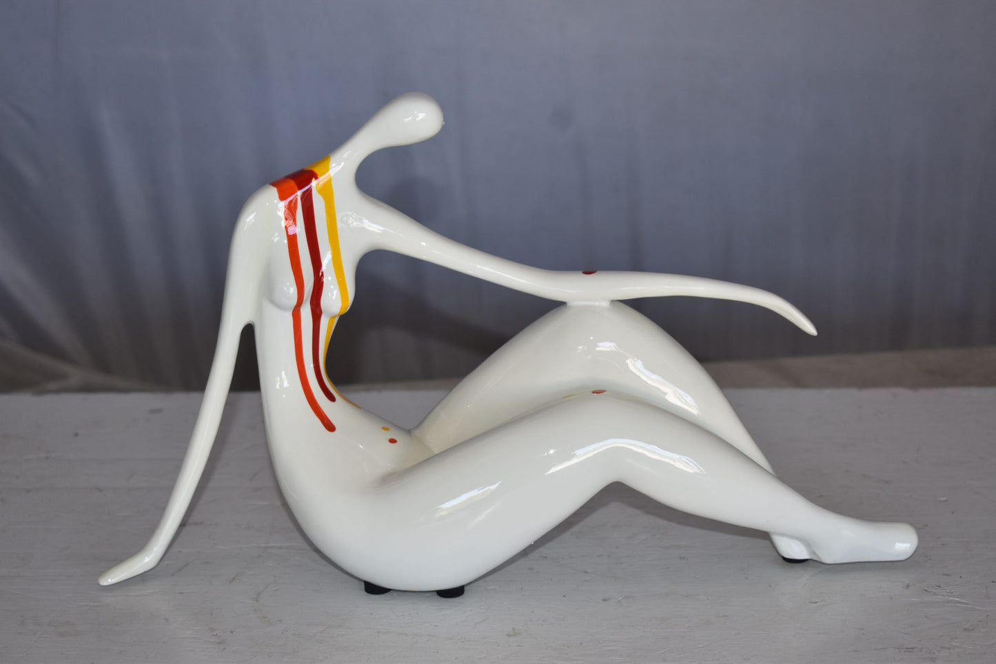 Modern Art Women on The Beach White with Paint Drops Resin Statue 14" x 4" x 8"H