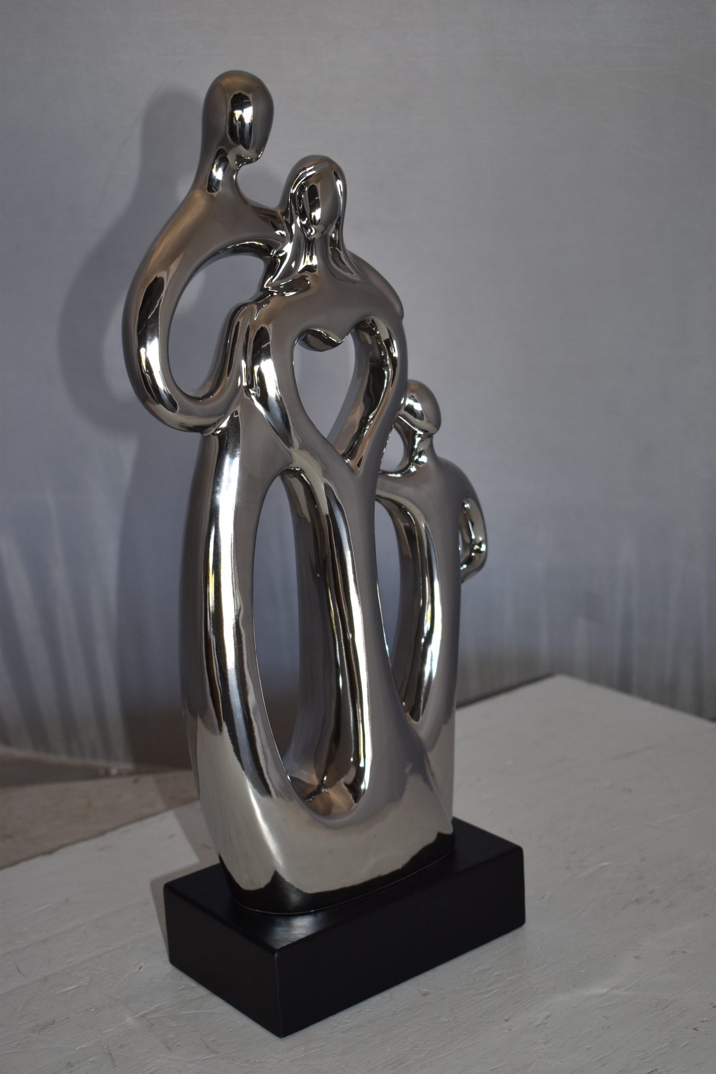Modern Art Ceramic Family Sculpture Silver Color Size: 11" x 4" x 19"H