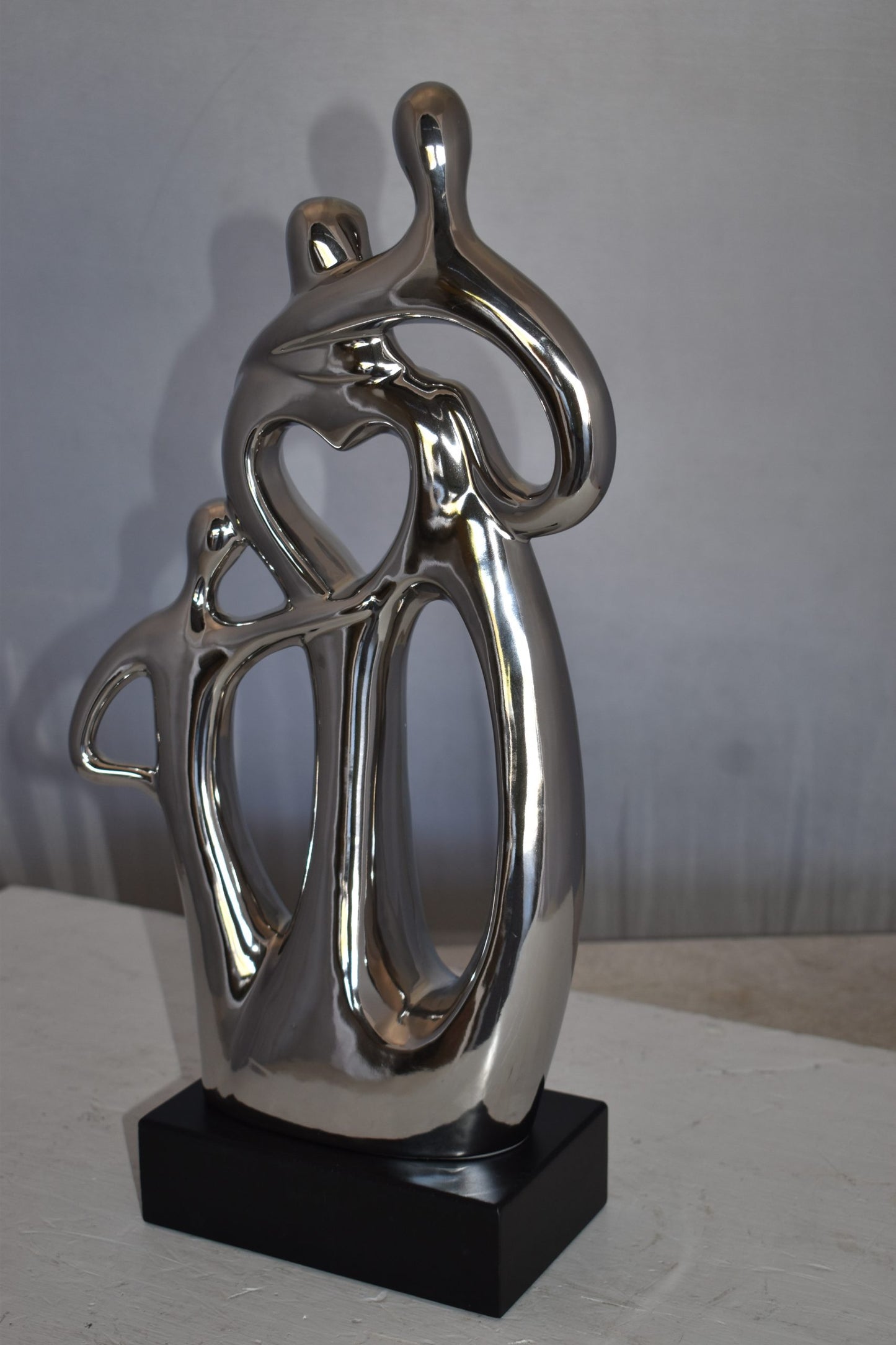 Modern Art Ceramic Family Sculpture Silver Color Size: 11" x 4" x 19"H