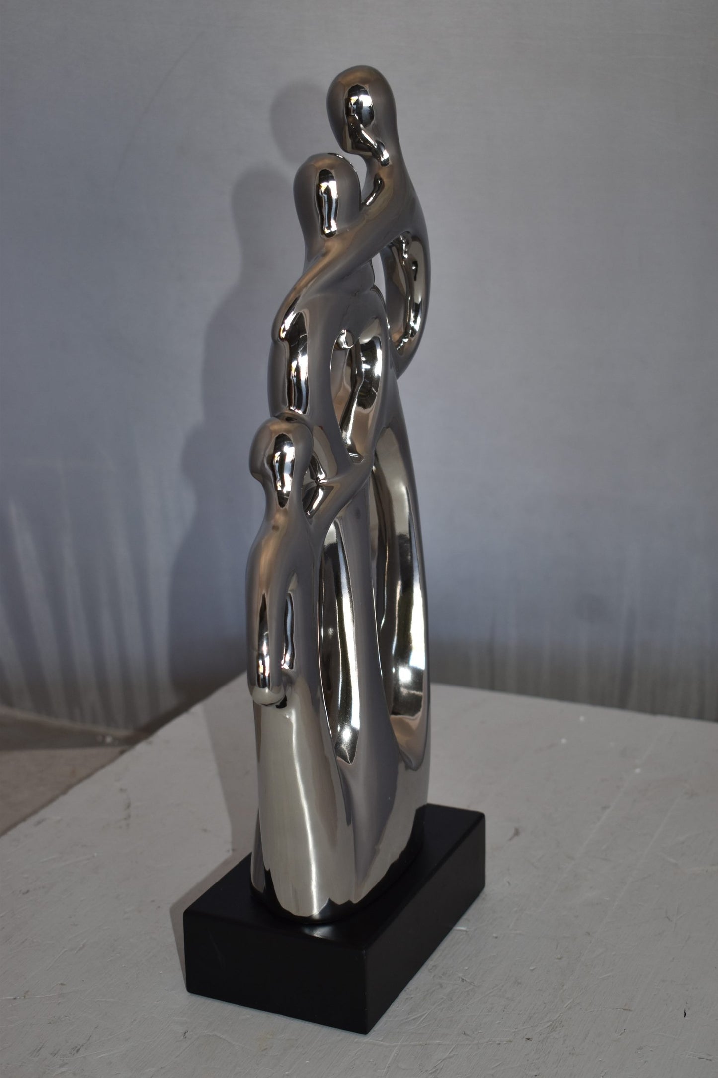 Modern Art Ceramic Family Sculpture Silver Color Size: 11" x 4" x 19"H