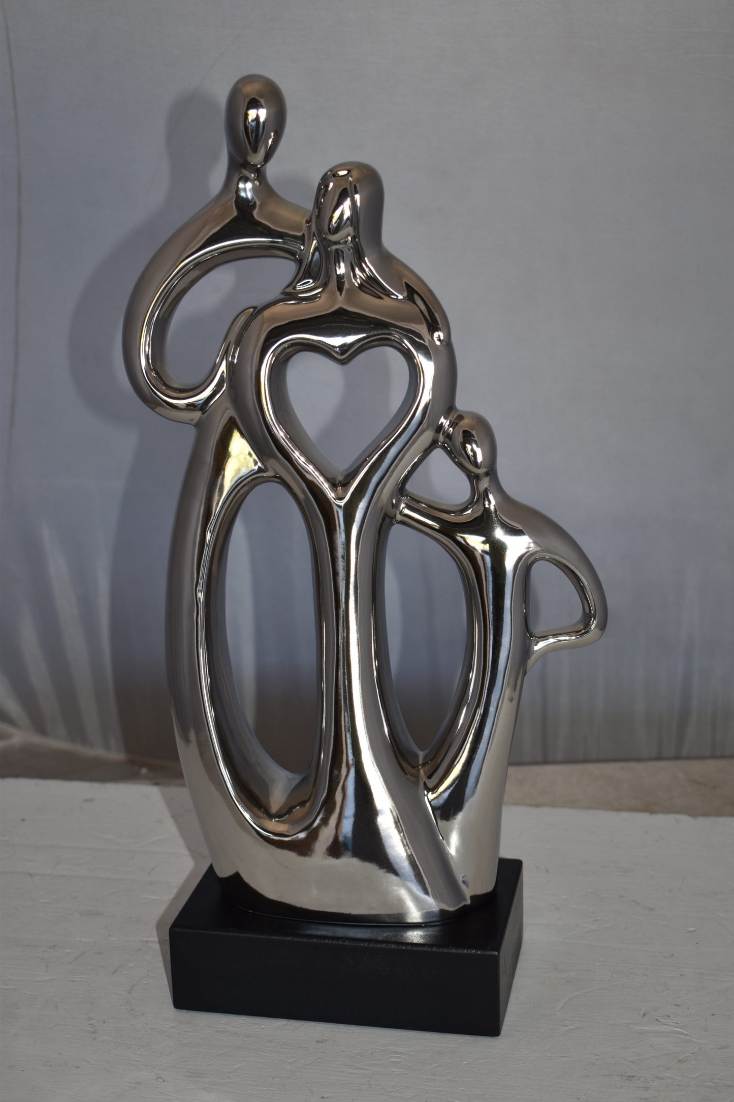 Modern Art Ceramic Family Sculpture Silver Color Size: 11" x 4" x 19"H