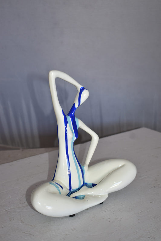 Modern Art Ballet Dancer White with Paint Drops Resin Statue 9" x 5" x 10"H