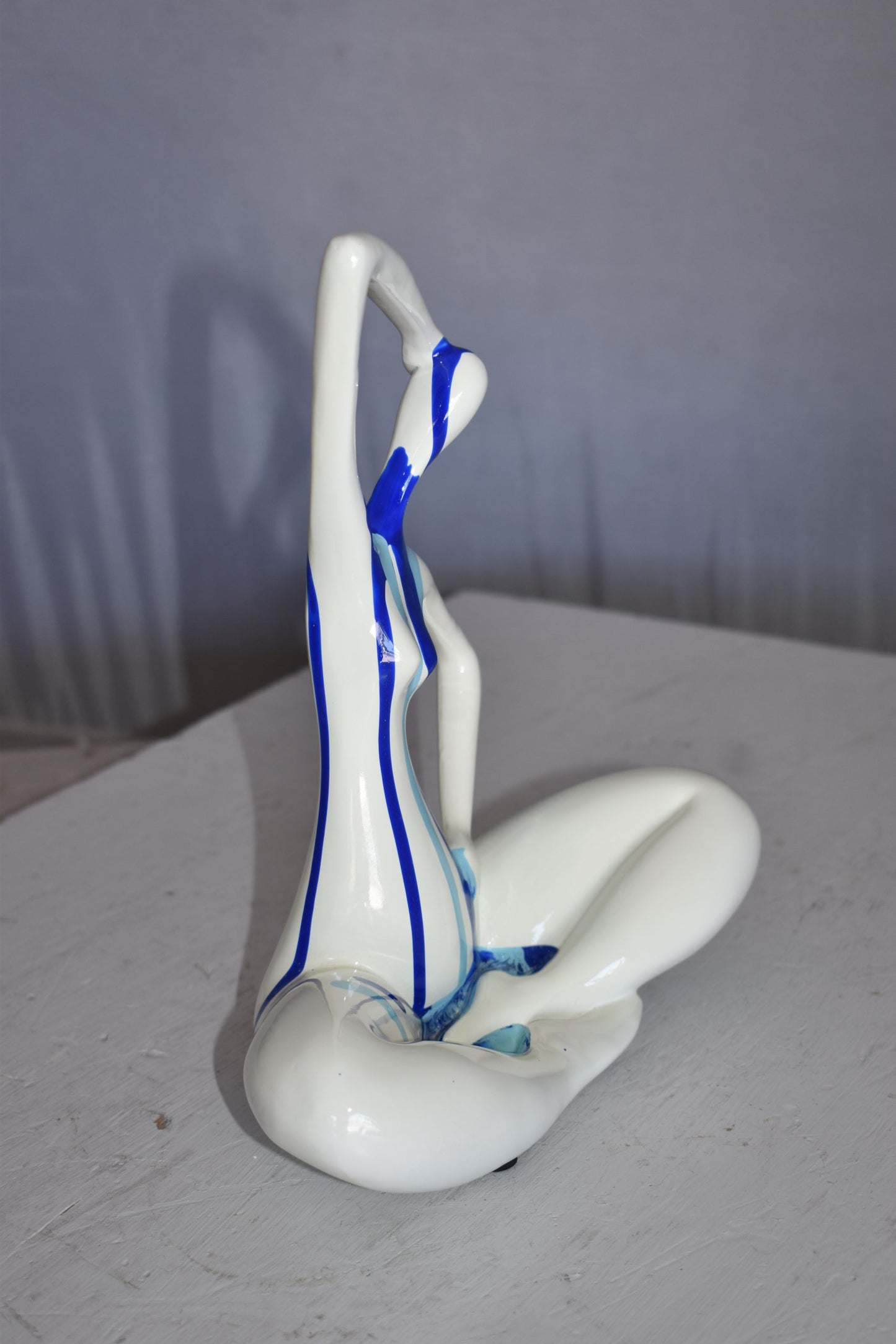 Modern Art Ballet Dancer White with Paint Drops Resin Statue 9" x 5" x 10"H
