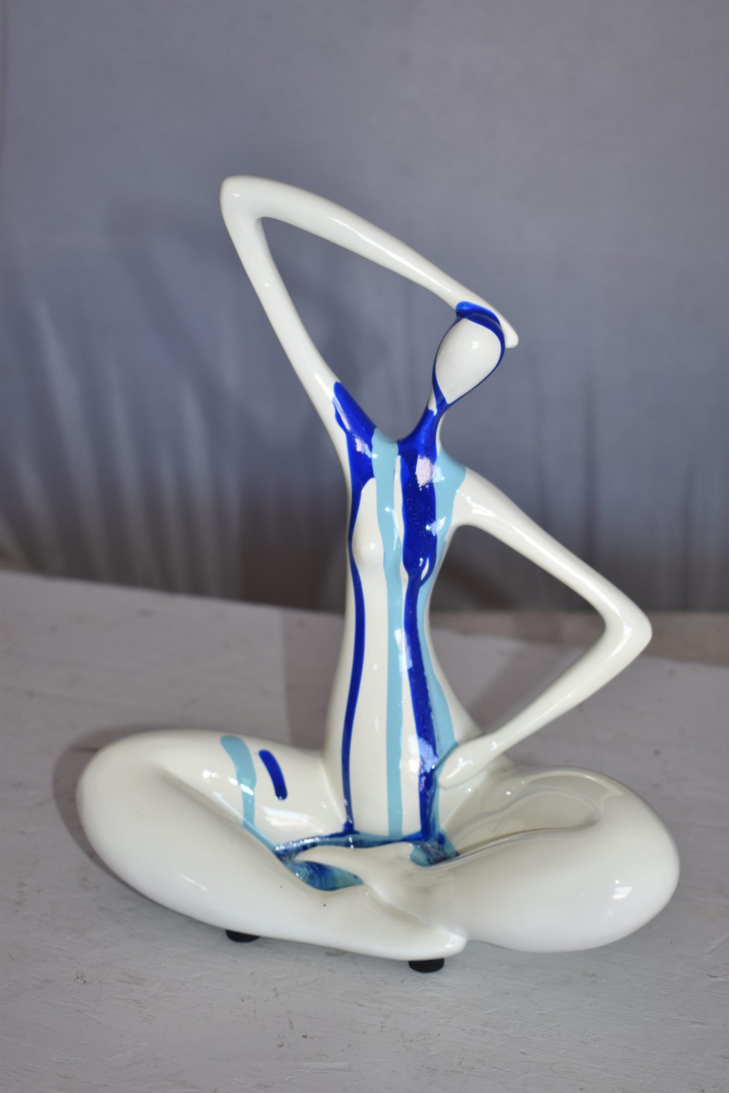 Modern Art Ballet Dancer White with Paint Drops Resin Statue 9" x 5" x 10"H