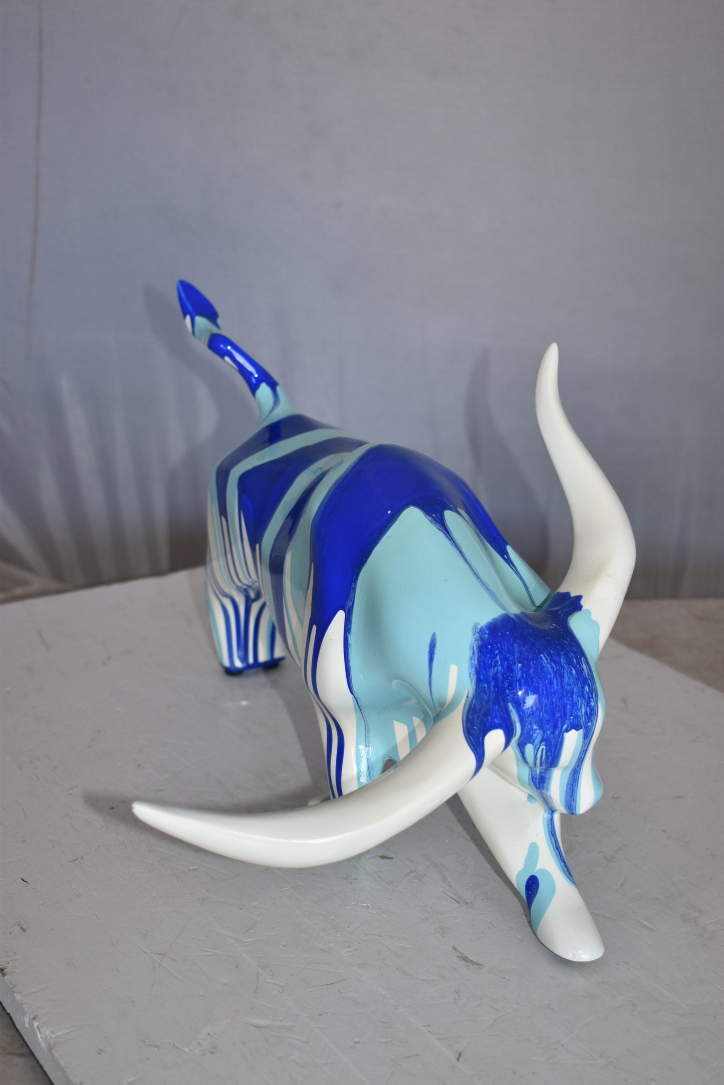 Modern Art White Bull with Paint Drops Resin Statue Size: 17" x 14" x 10"H