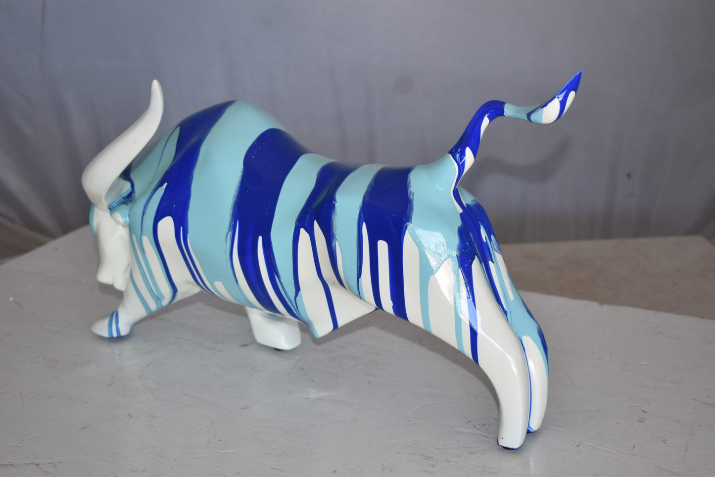 Modern Art White Bull with Paint Drops Resin Statue Size: 17" x 14" x 10"H