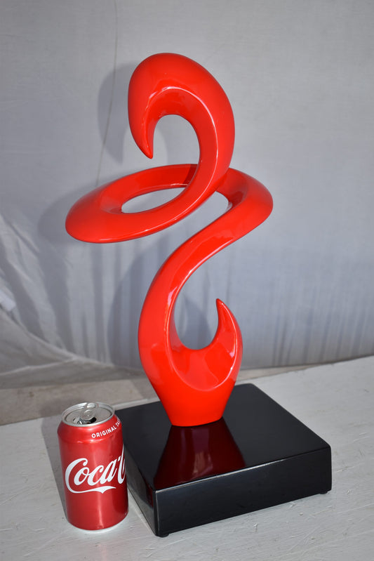 Modern Art Red Abstract Sculpture Made of Resin on A Base Size: 10" x 8" x 19"H