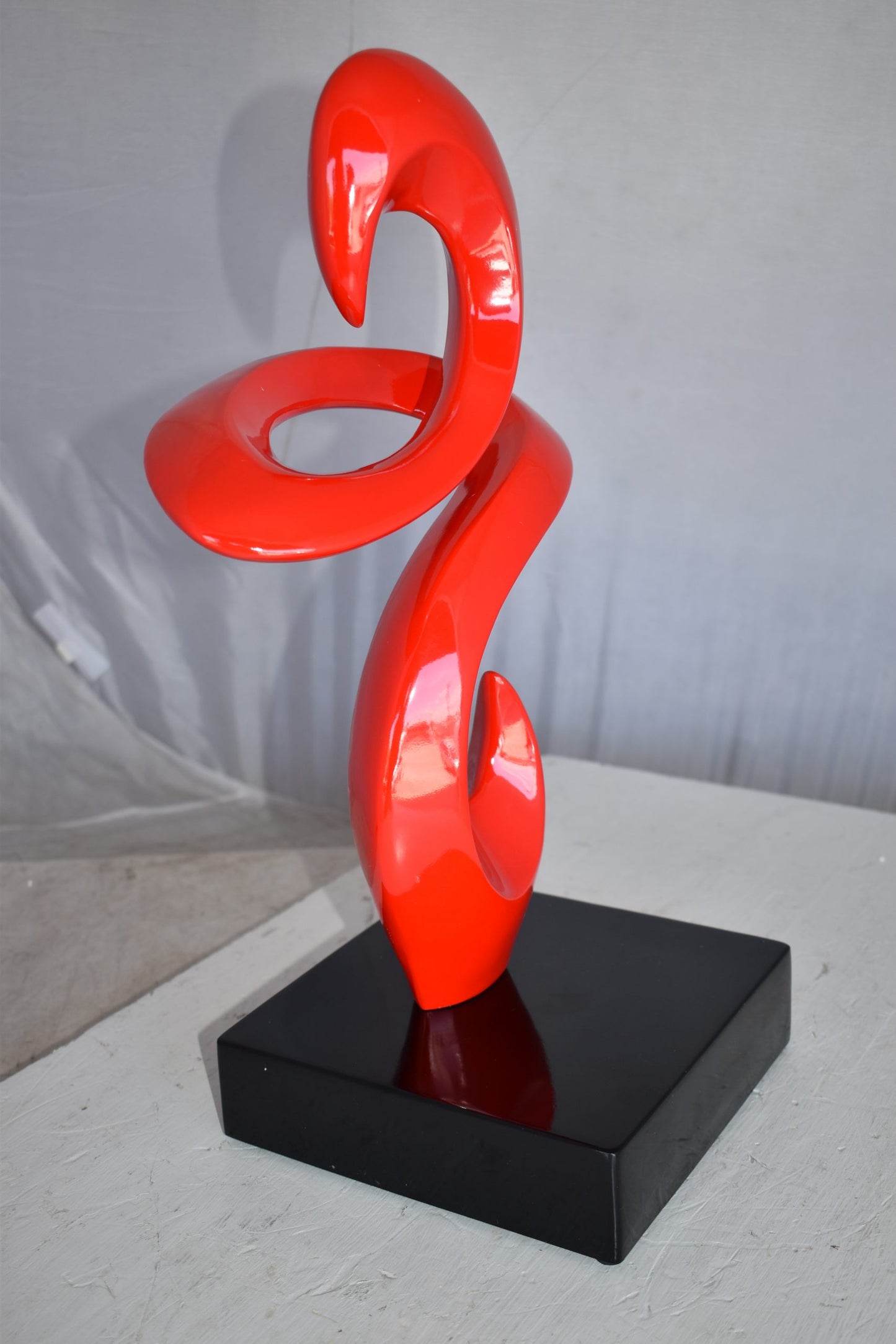Modern Art Red Abstract Sculpture Made of Resin on A Base Size: 10" x 8" x 19"H