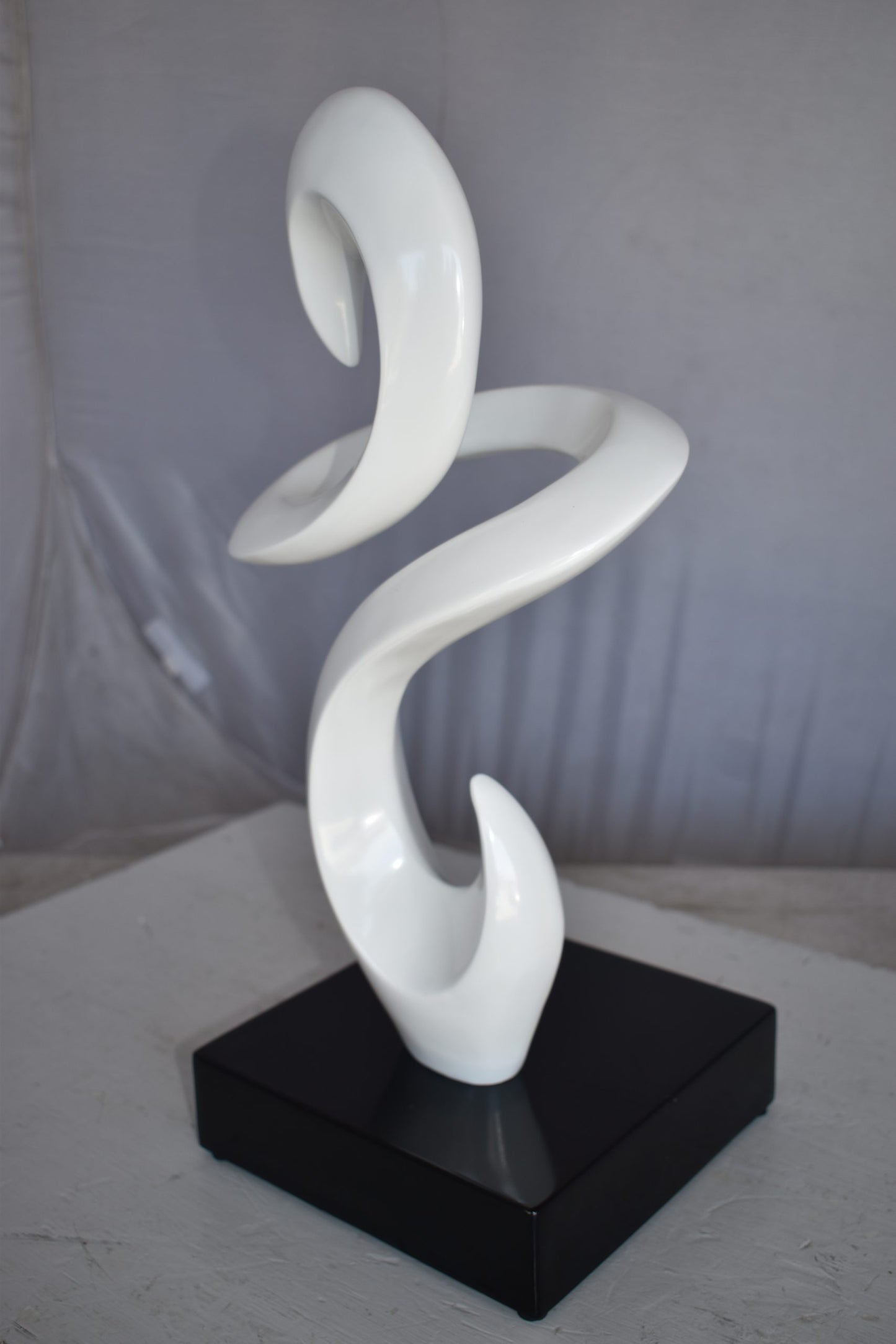 Modern Art White Abstract Sculpture Made of Resin on A Base 10" x 8" x 19"H