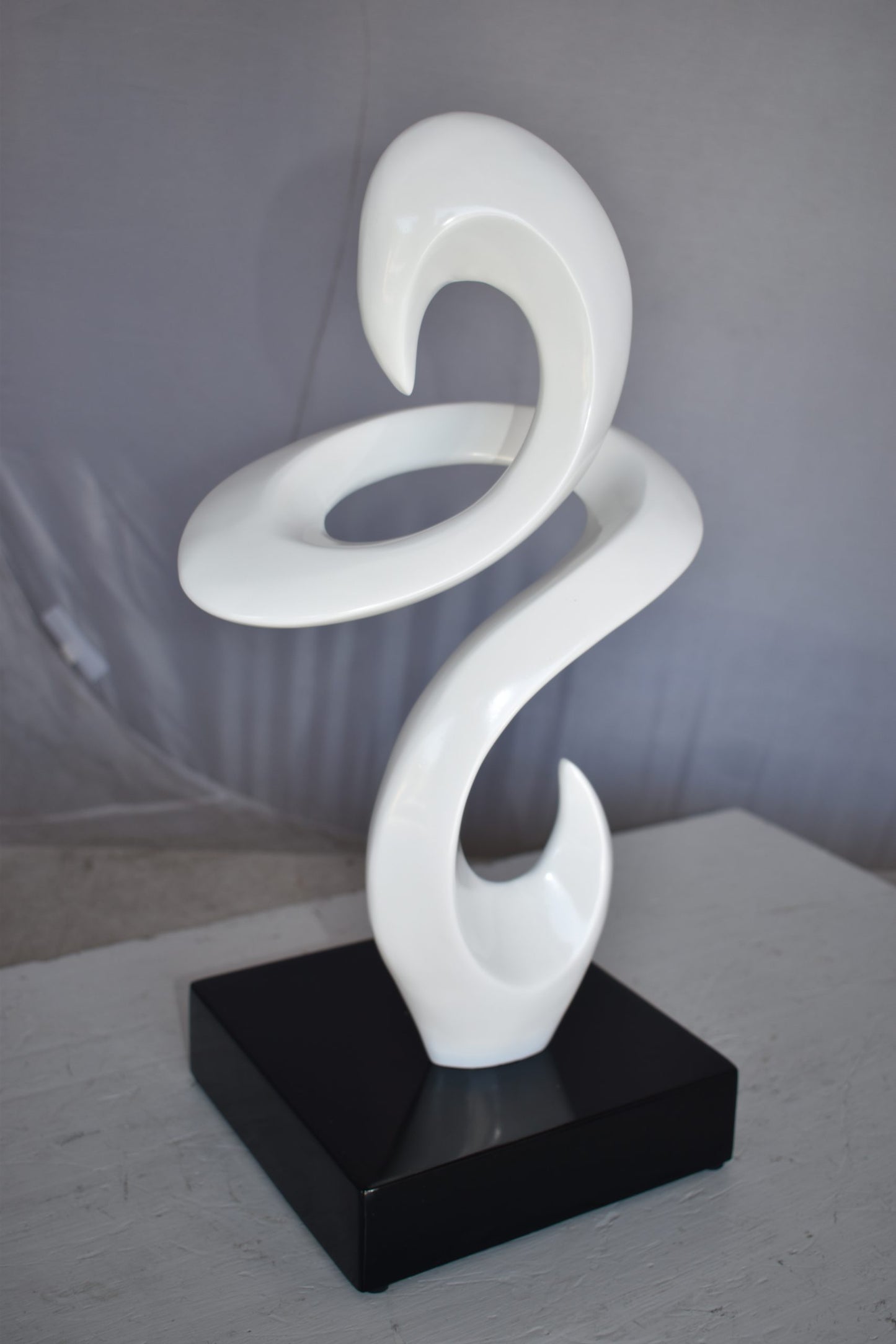 Modern Art White Abstract Sculpture Made of Resin on A Base 10" x 8" x 19"H