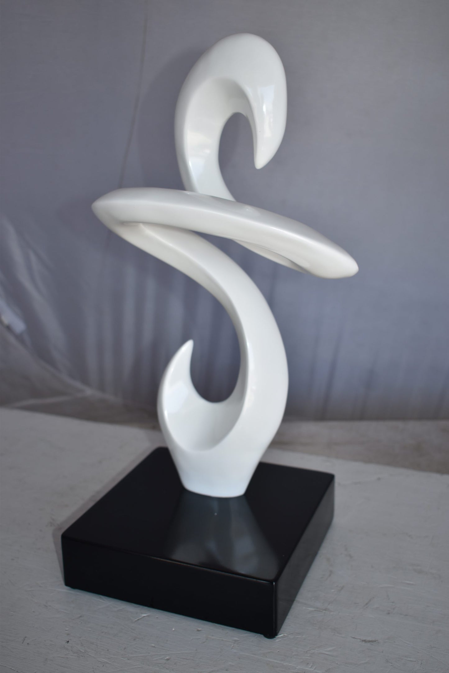Modern Art White Abstract Sculpture Made of Resin on A Base 10" x 8" x 19"H