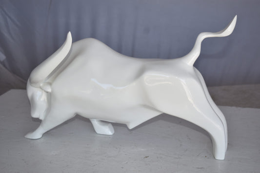 Modern Art of a White Bull Made of Resin Statue Size: 17" x 14" x 10"H